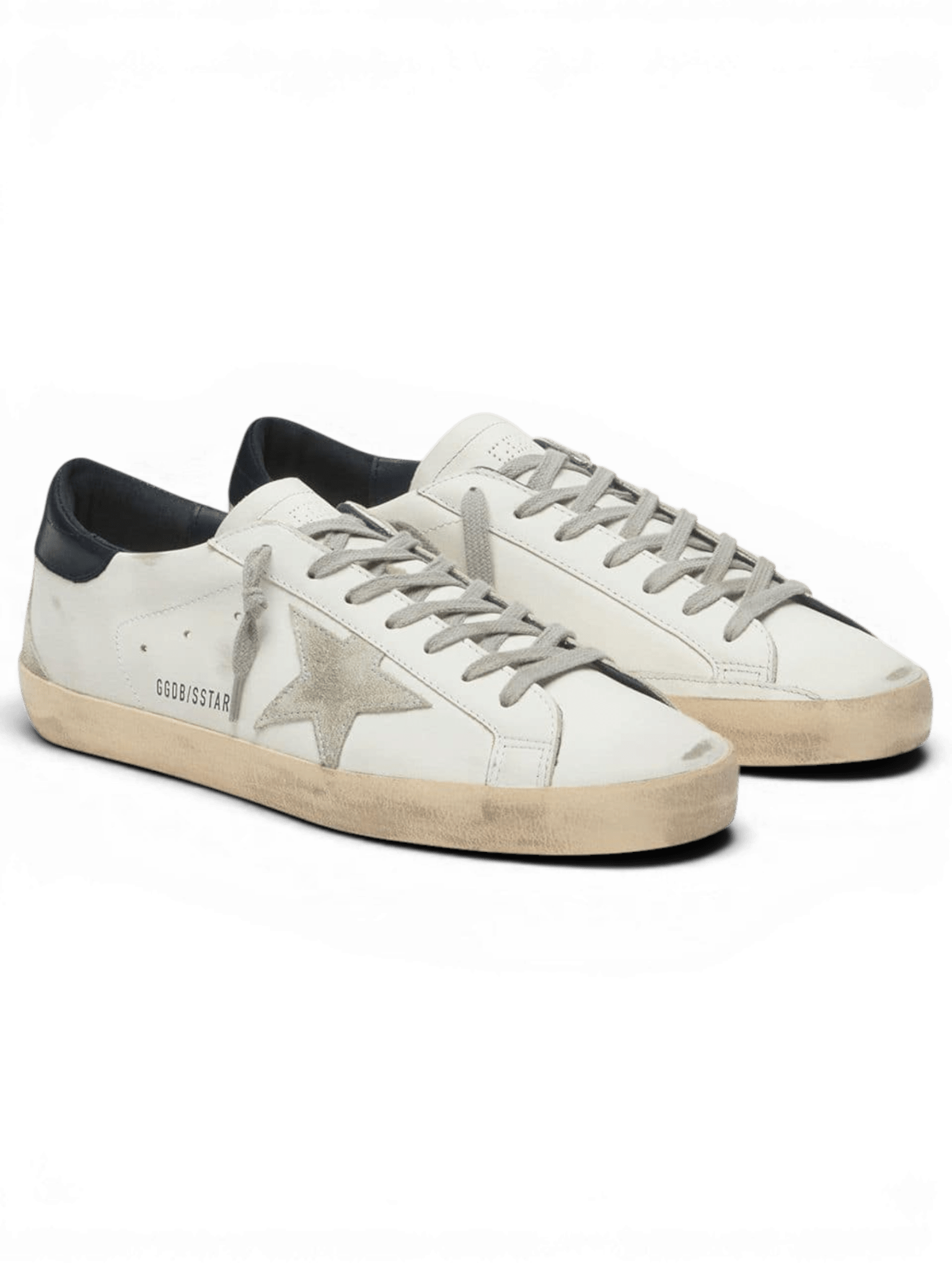 Golden Goose Super-Star White With Navy Heel