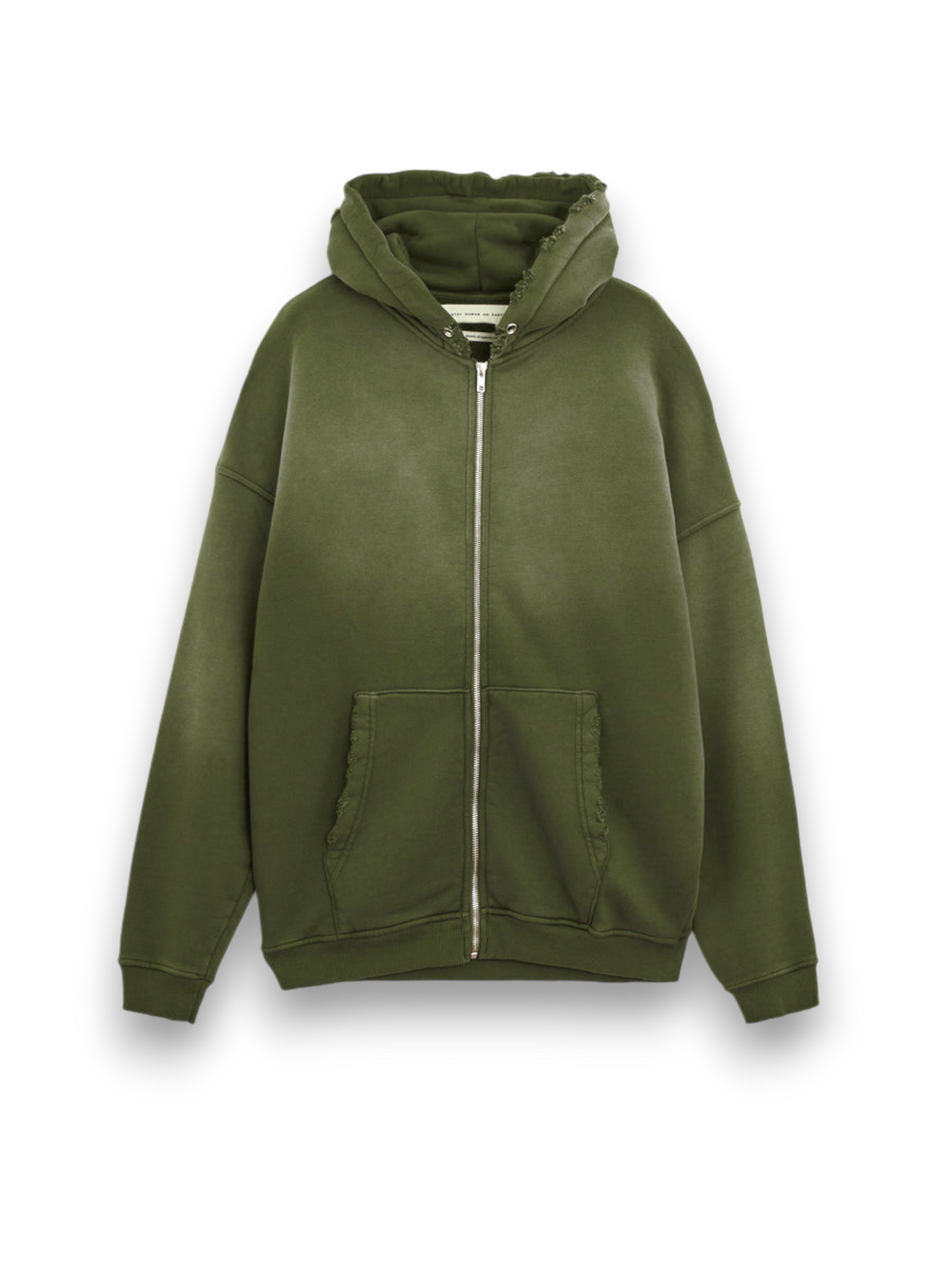 RIPPED RELAXED ZIP HOODIE ARMY STAY HUMAN ON EARTH