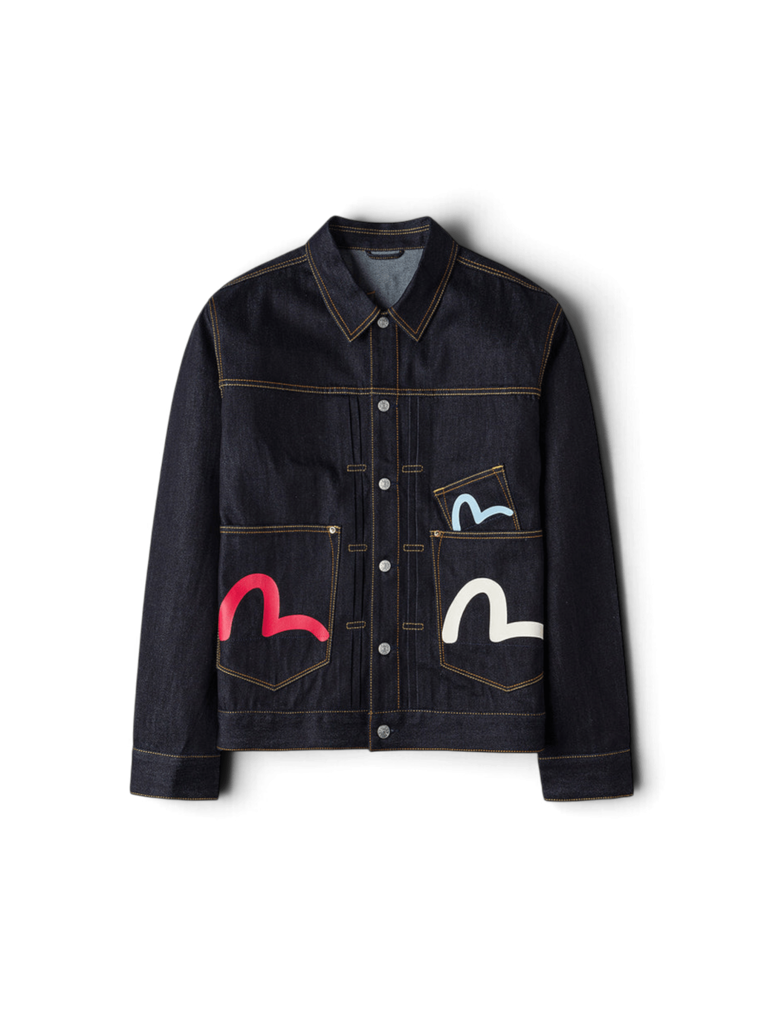 Evisu Seagull Print and Multi-Pocket Relax Fit Denim Jacket