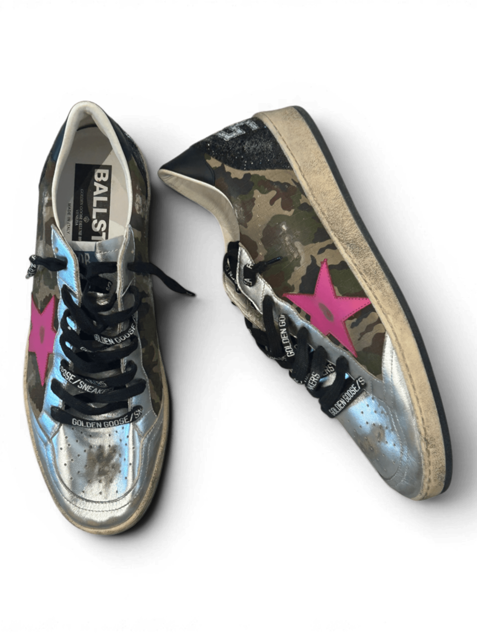 Golden Goose Ball-Star Laminated Camouflage With Pink Star