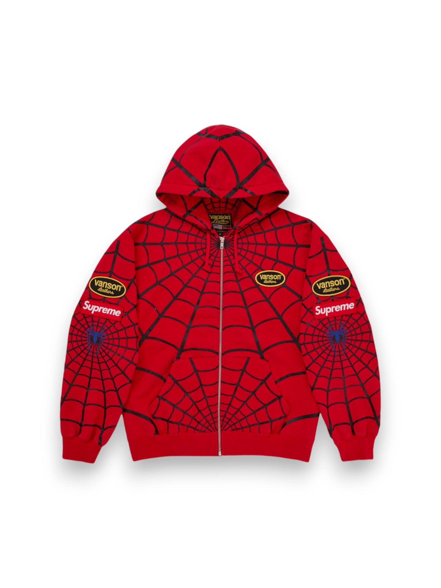 Supreme Vanson Leathers Spider-Man Zip Up Hooded Sweatshirt Red