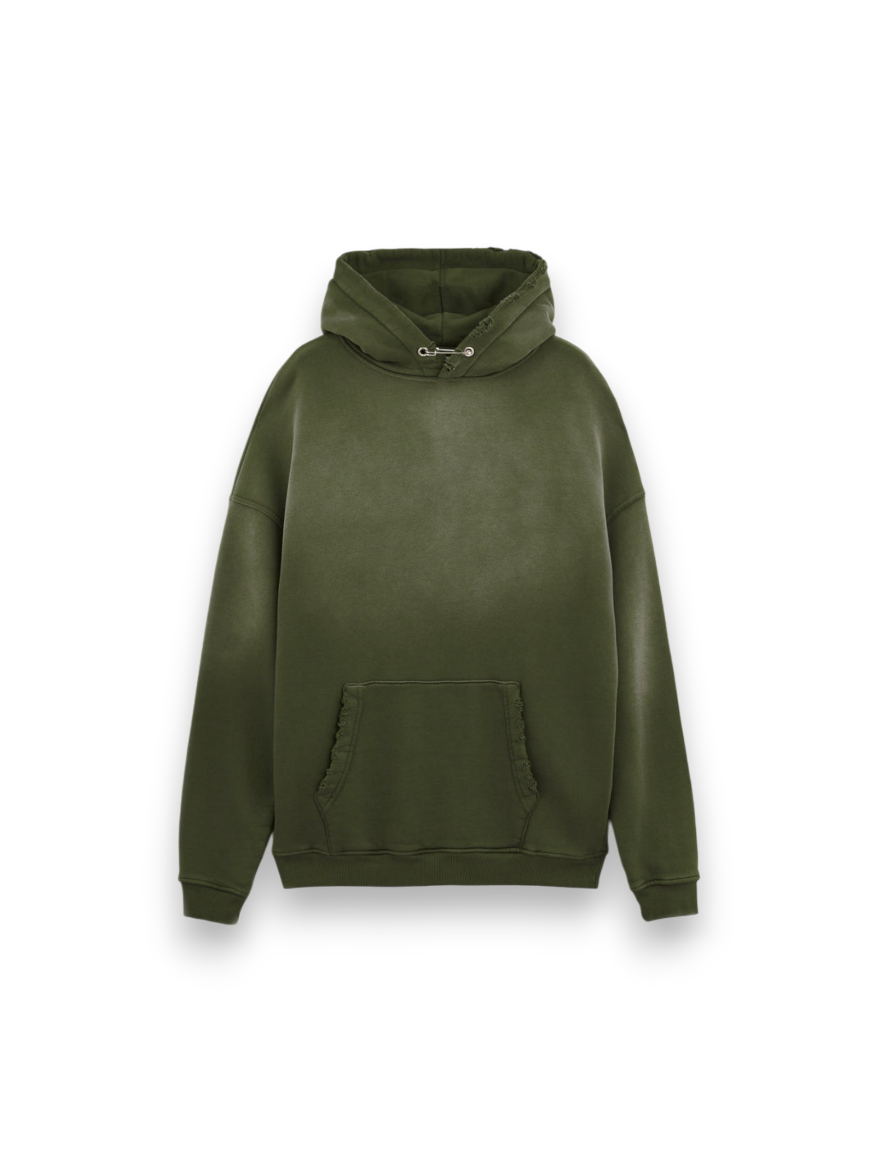 RIPPED RELAXED HOODIE NAVY GREEN SUN BLEACHED