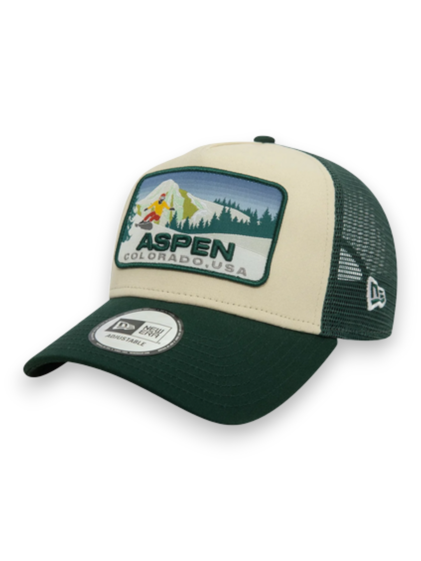 New Era Aspen Ski Patch Dark Green 9FORTY A-Frame Trucker Cap