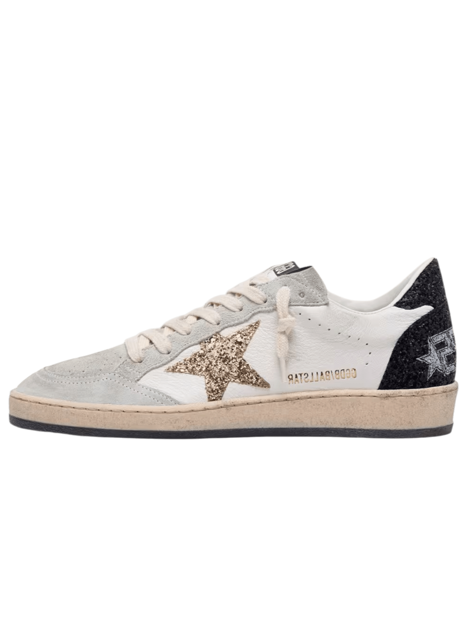 Golden Goose Ball-Star Suede Toe And Nappa Leather Upper Gold Crystal Star And Black Crystal Heel