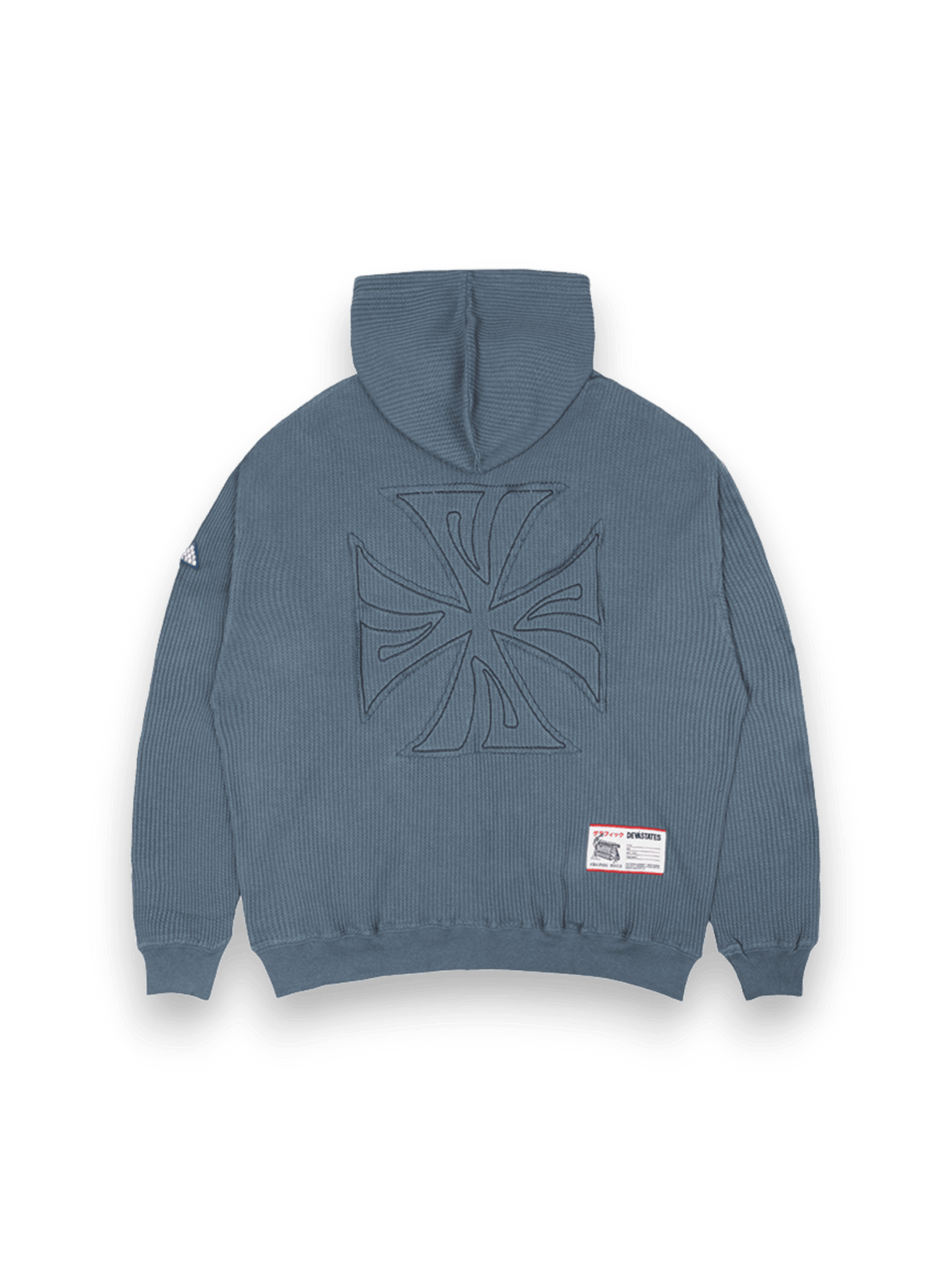 DEVÁ STATES WAFFLE KNIT ZIP-UP HOODIE - CROSS / BLUE