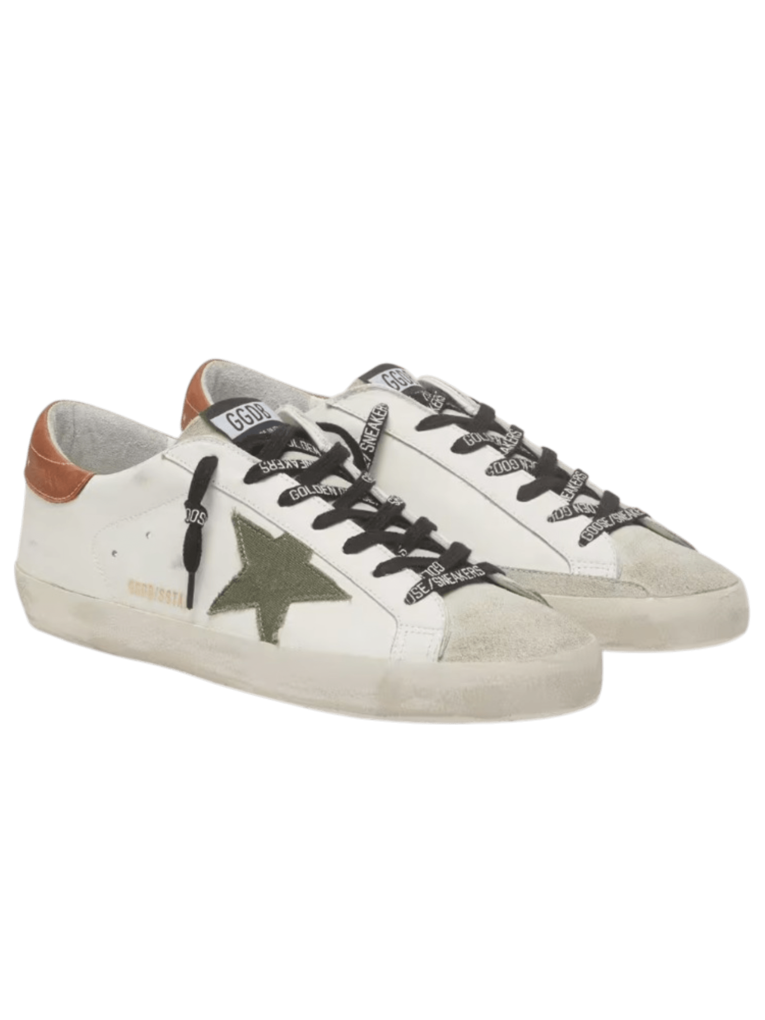 Golden Goose Super-Star With Olive Green Canvas Star And Leather Heel