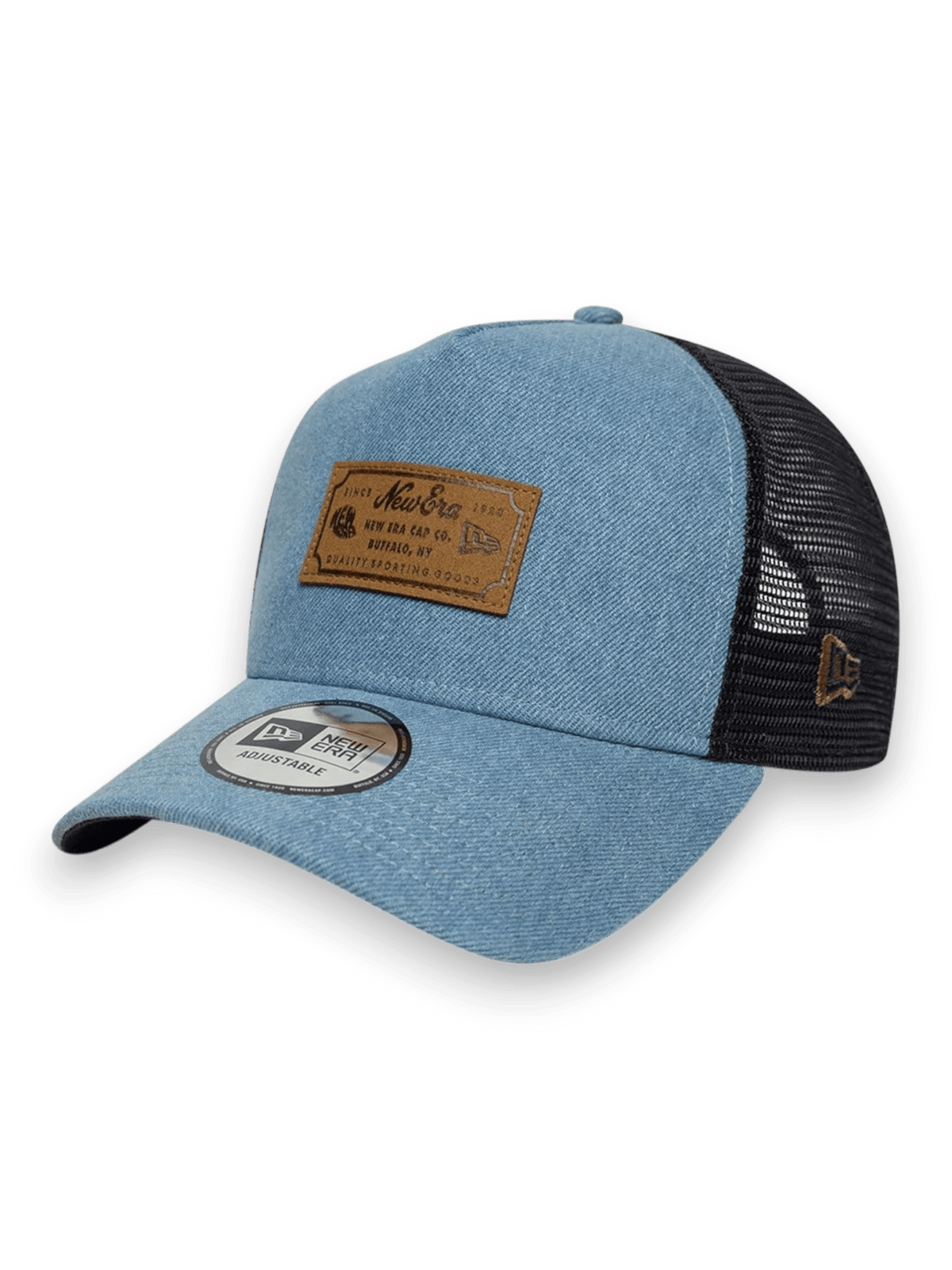 New Era Cap 9FORTY A-Frame Trucker New Era Leather Patch Denim Blu Navy