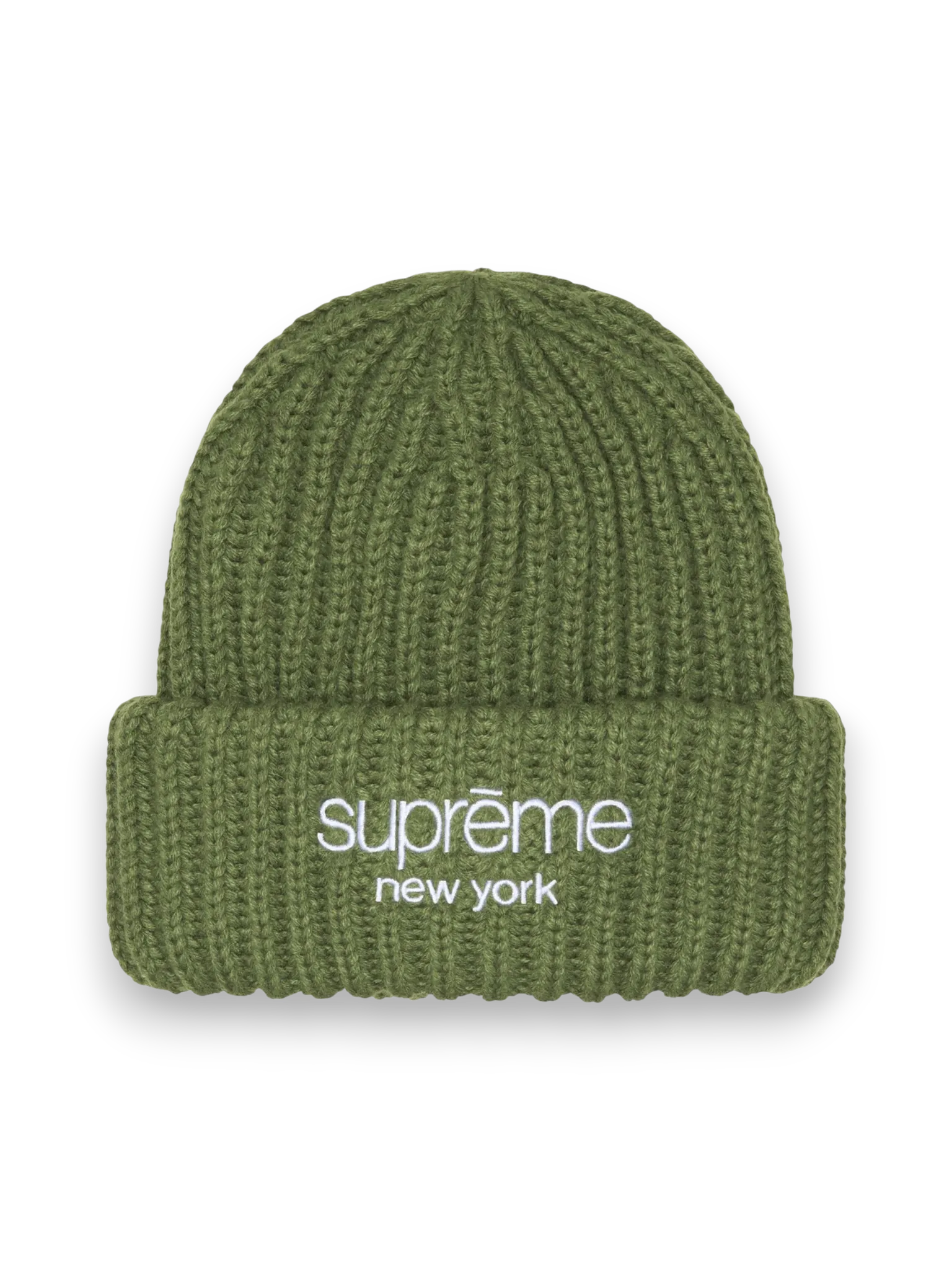 Supreme Classic Logo Chunky Ribbed Beanie Olive