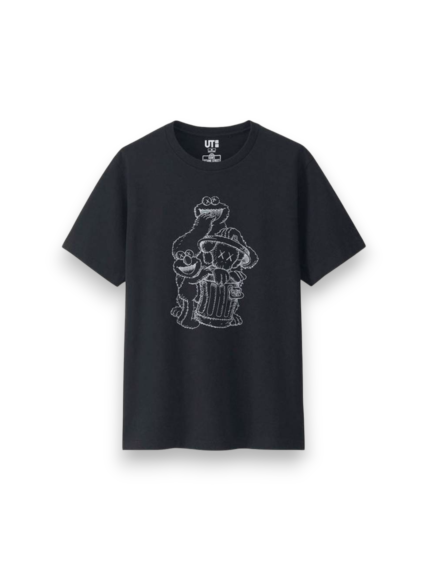 KAWS x Uniqlo x Sesame Street Companion Trash Can Outline Tee Black