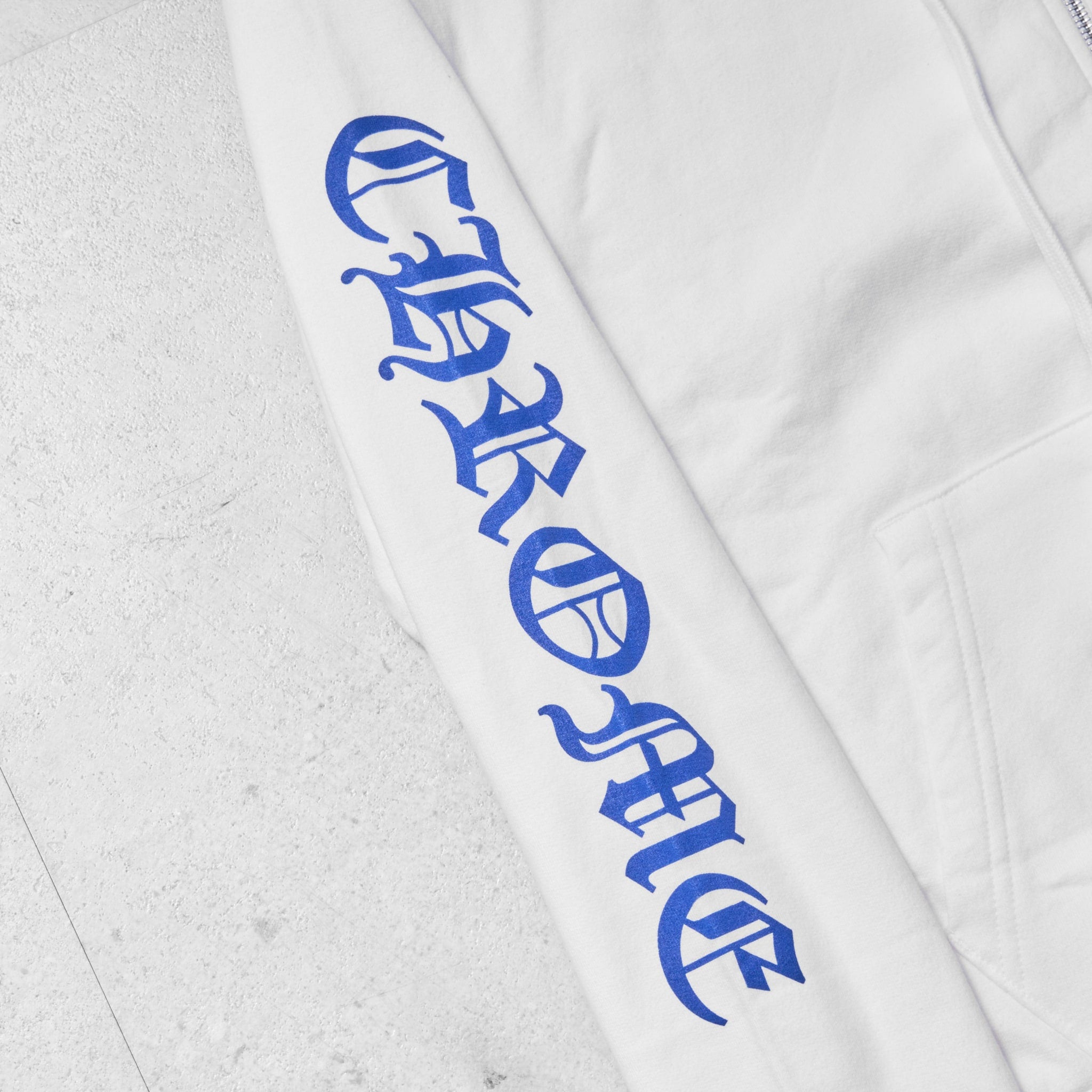CHROME HEARTS FLEECE ZIP BLUE PRINT HOODIE WHITE