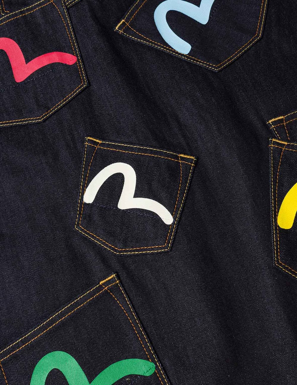 Evisu Seagull Print and Multi-Pocket Relax Fit Denim Jacket