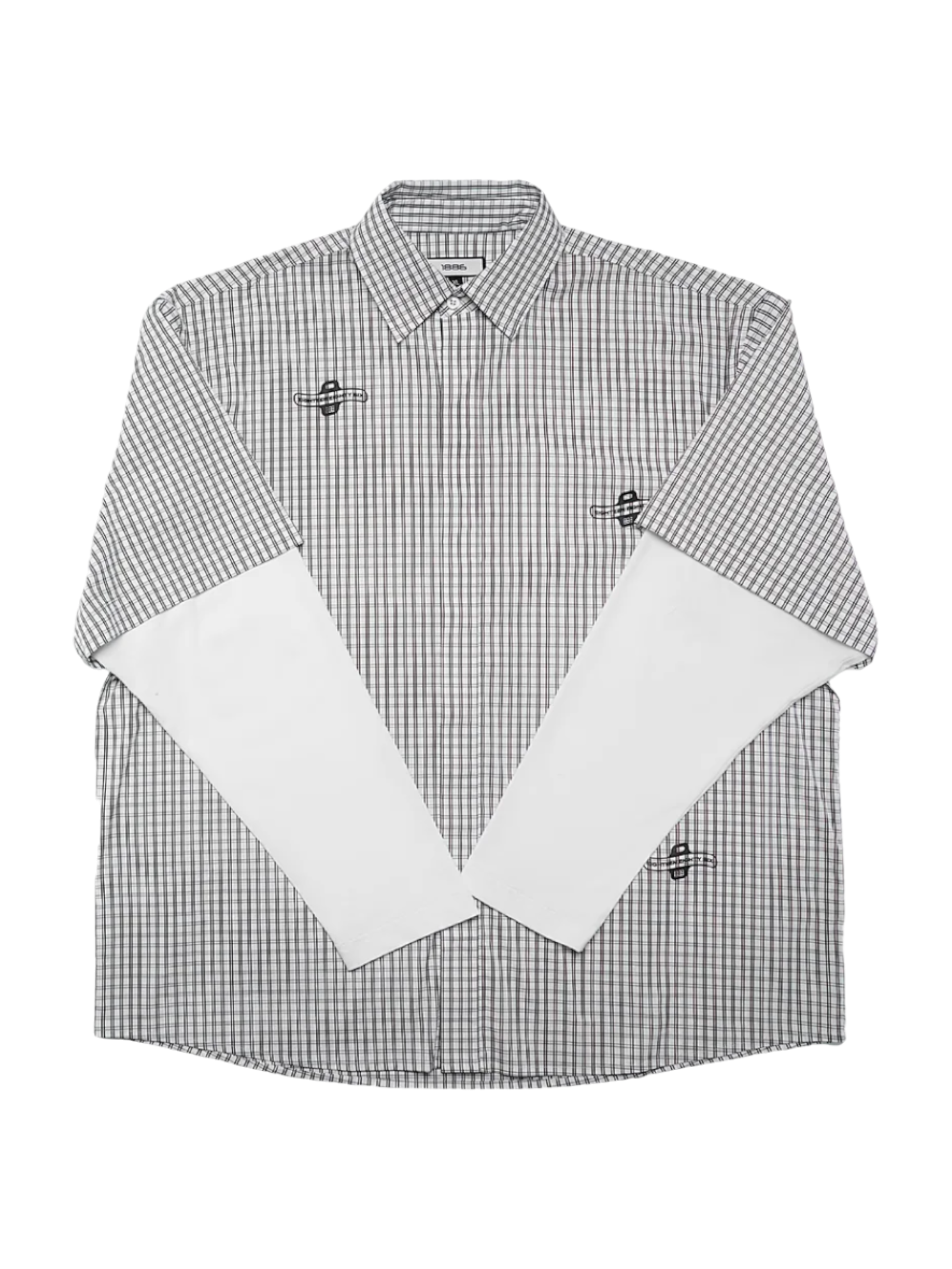 1886 Printed logo gingham double shirt - Grey