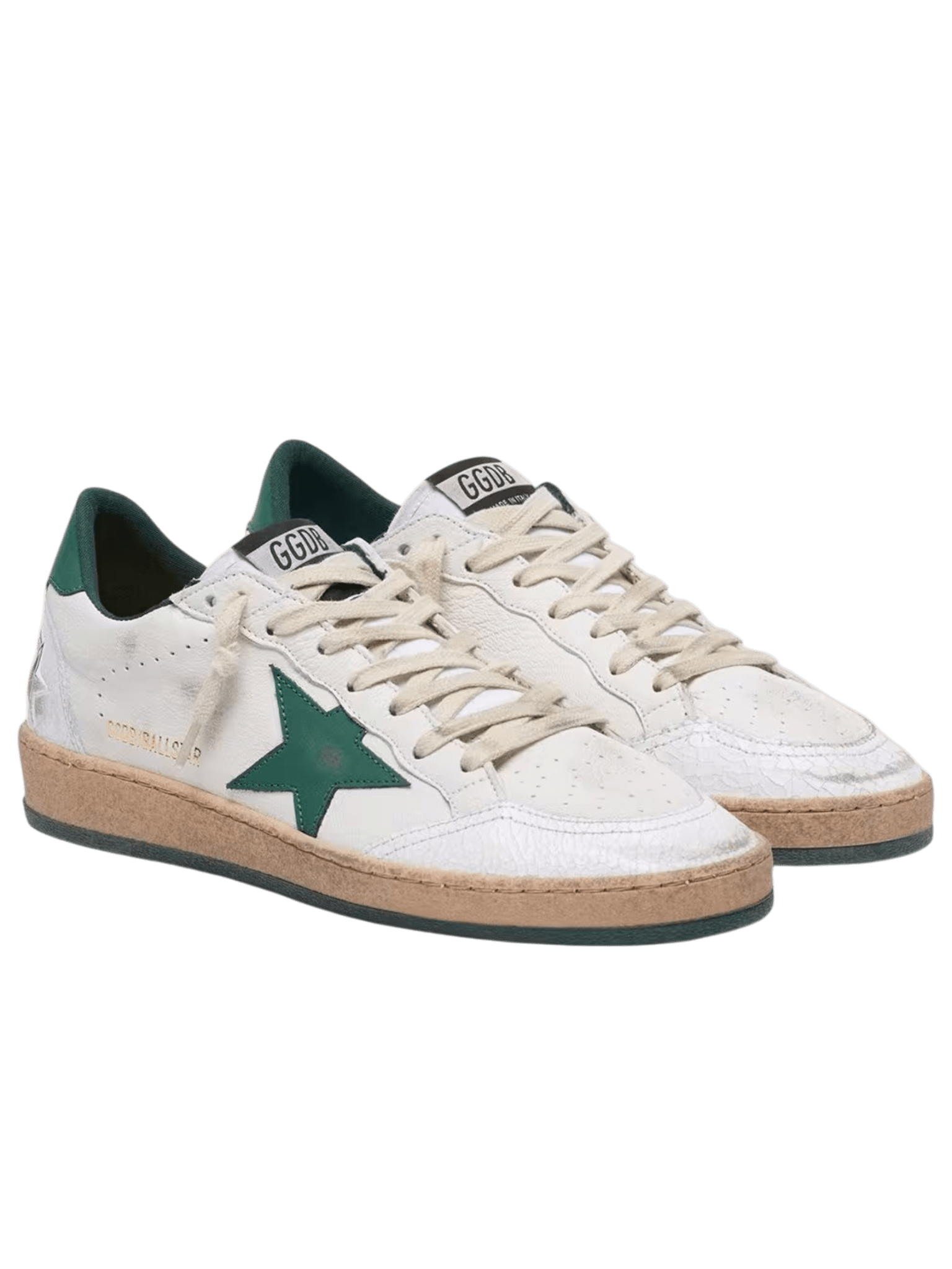 Golden Goose Ball-Star White Nappa Leather With Green Leather Star And Heel Tab