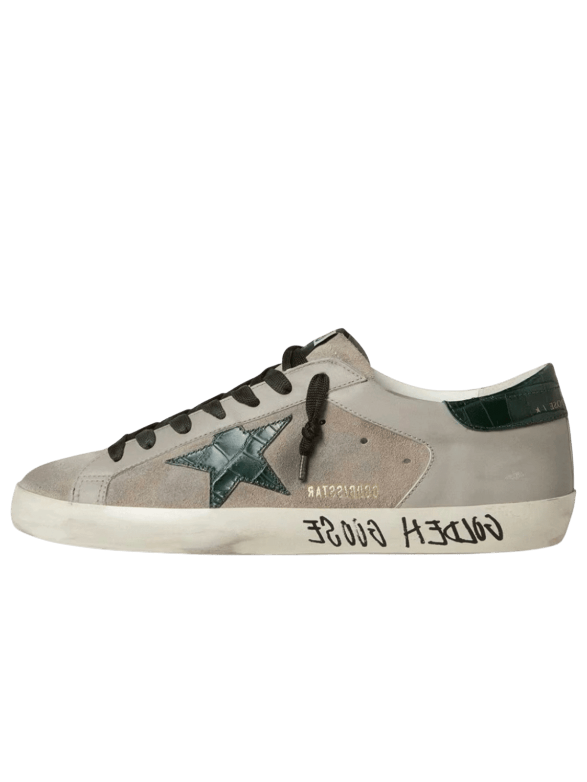 Golden Goose Super-Star Nappa And Suede With Green Croc-Print Leather Star