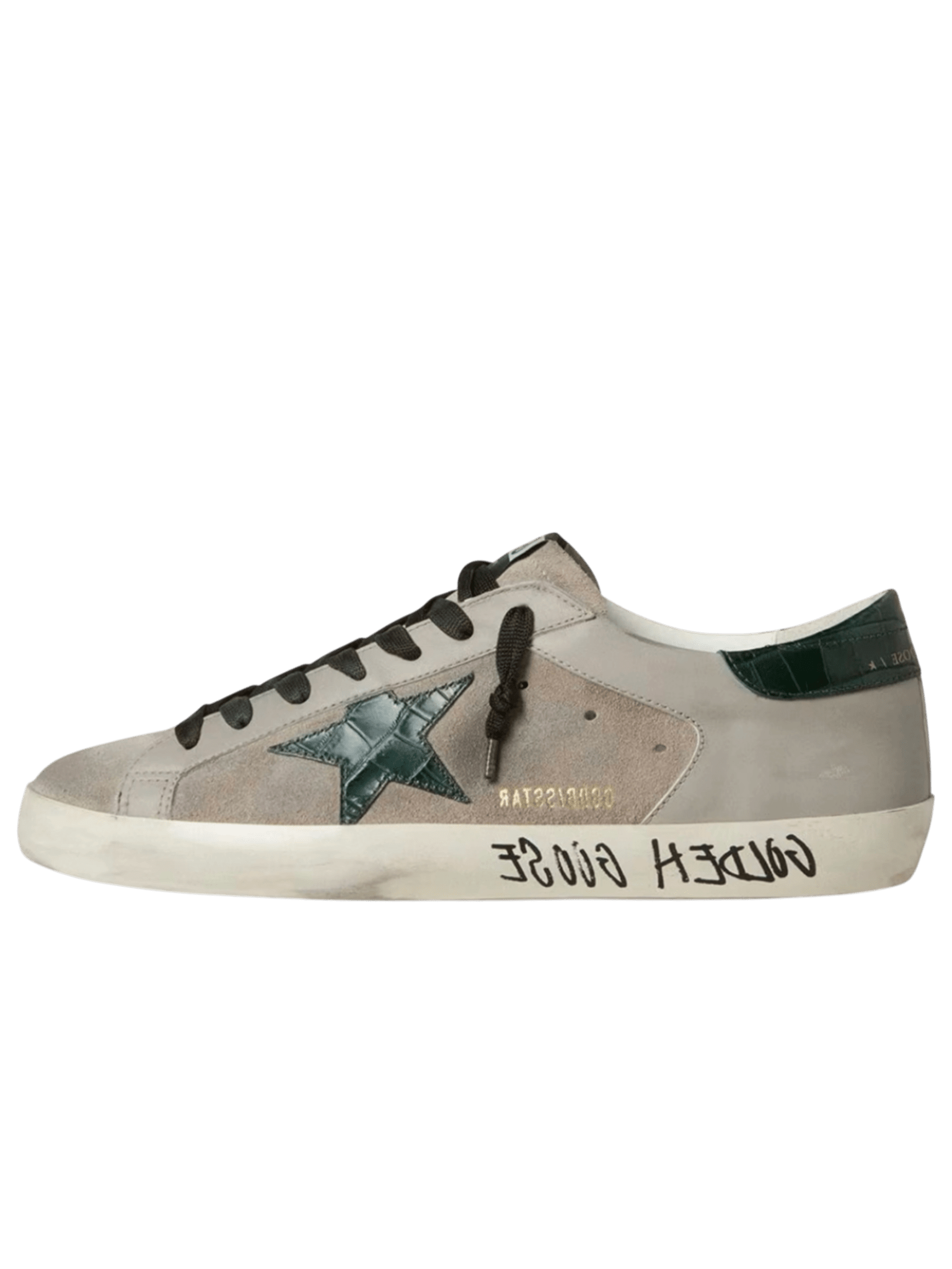 Golden Goose Super-Star Nappa And Suede With Green Croc-Print Leather Star