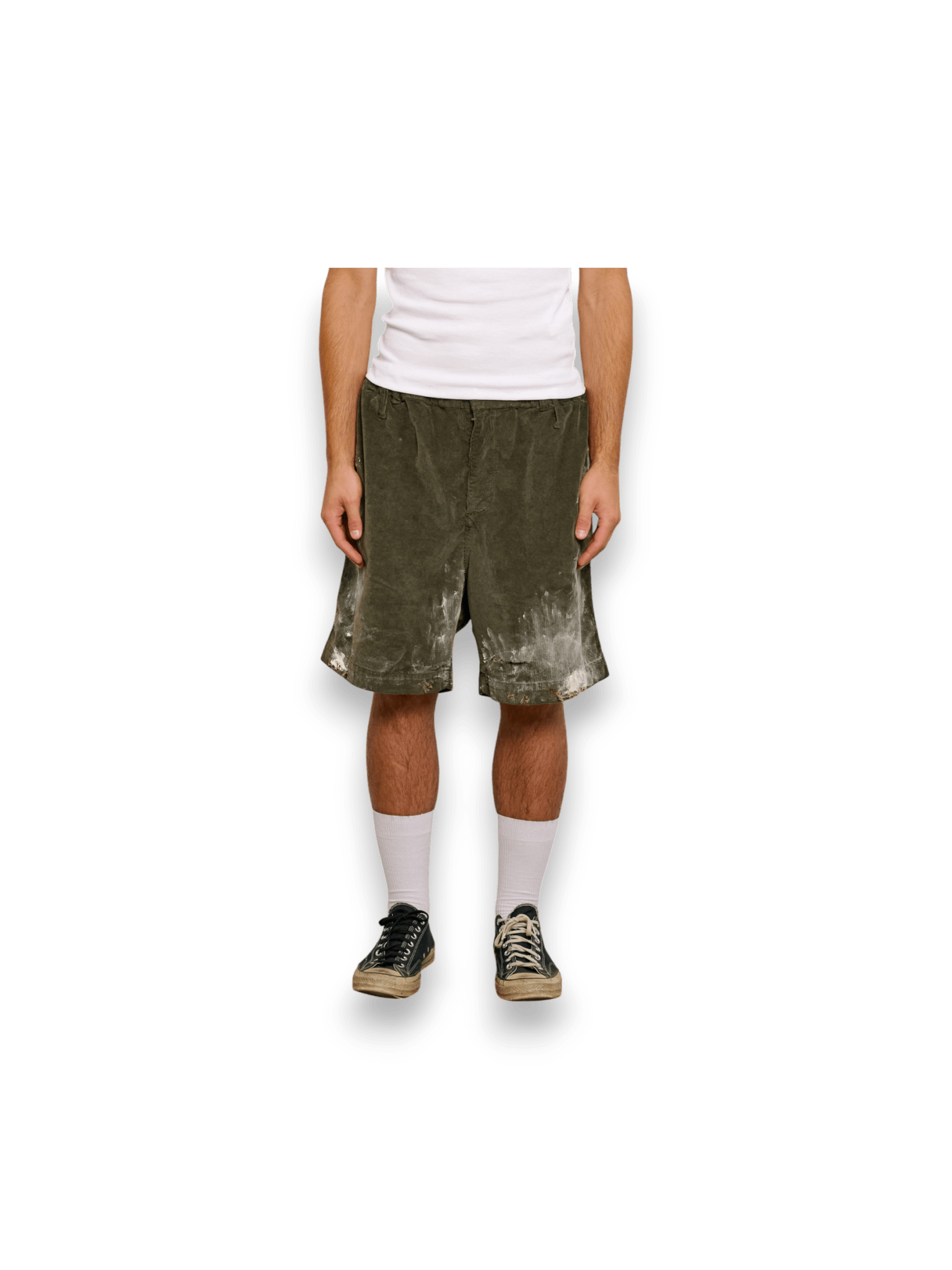 STAY HUMAN ON EARTH DIRTY DESTROYED CORDUROY BERMUDA SHORT OLIVE NIGHT