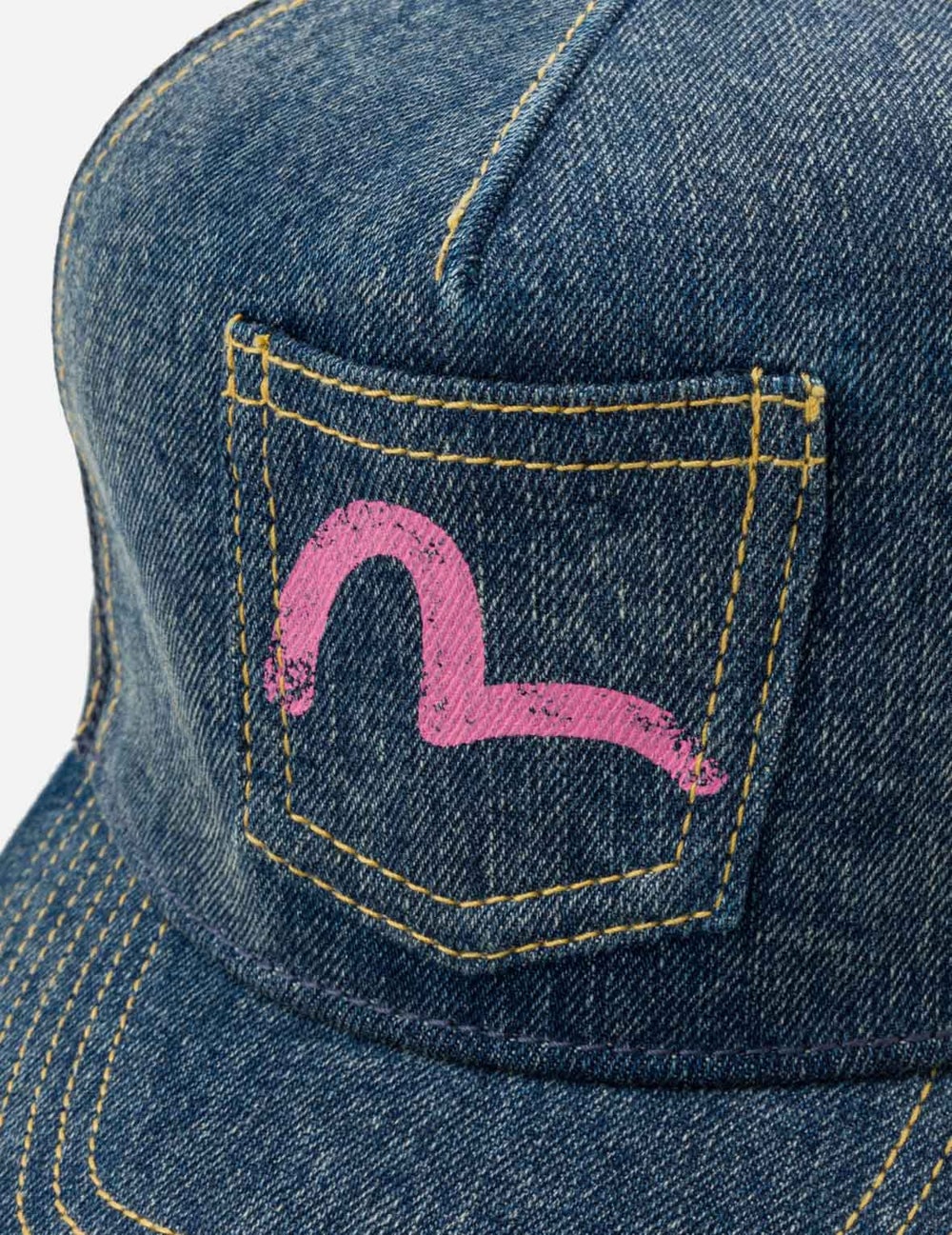 Evisu Seagull Pocket Denim Mesh Trucker Cap Navy
