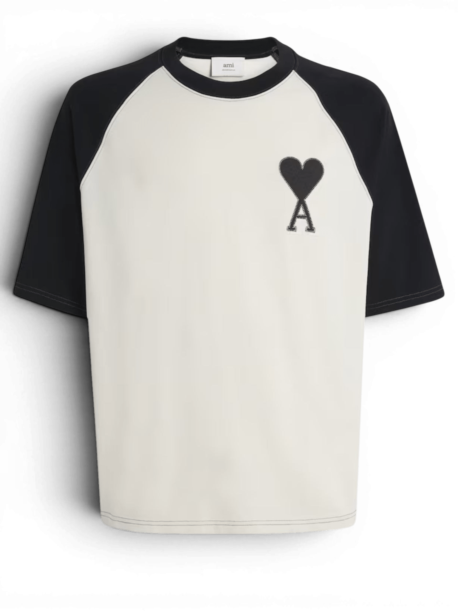 AMI Paris embroidered logo de coeur boxy fit two-tone white black T-shirt