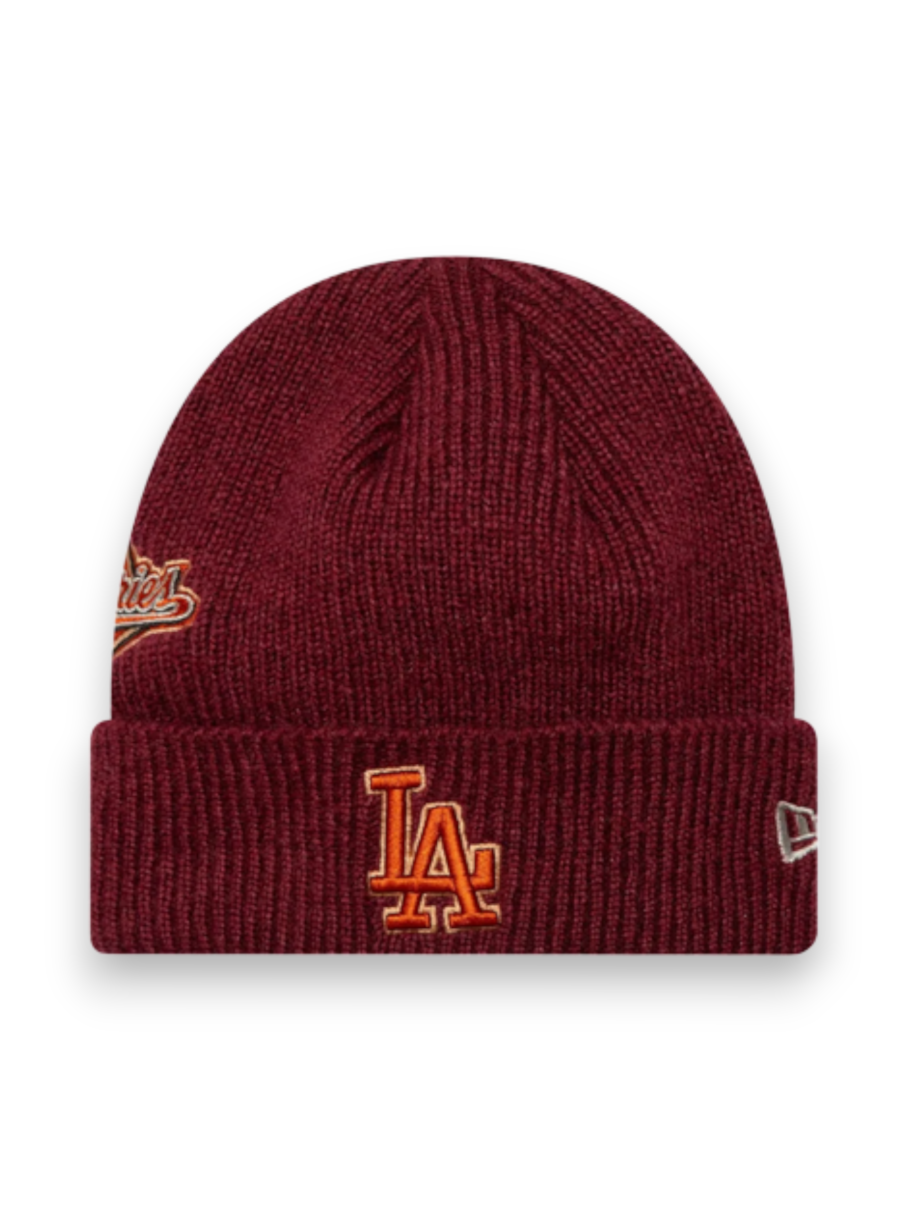 New Era LA Dodgers World Series Patch Dark Red Cuff Knit Beanie Hat