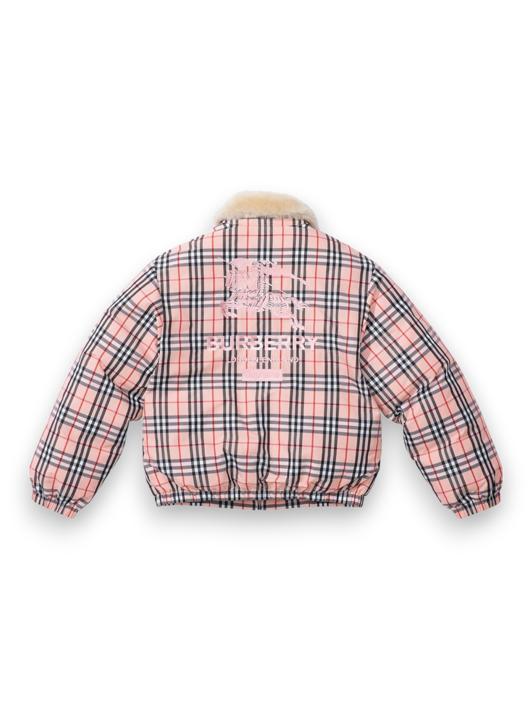 Supreme Burberry Shearling Collar Down Puffer Jacket Pink