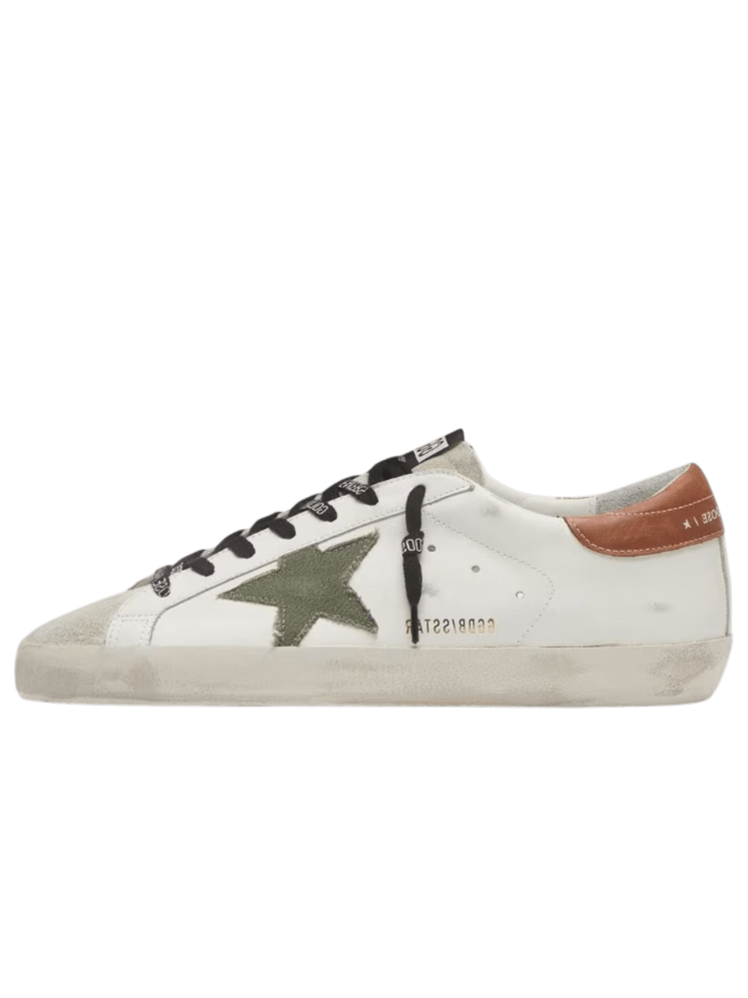 Golden Goose Super-Star With Olive Green Canvas Star And Leather Heel