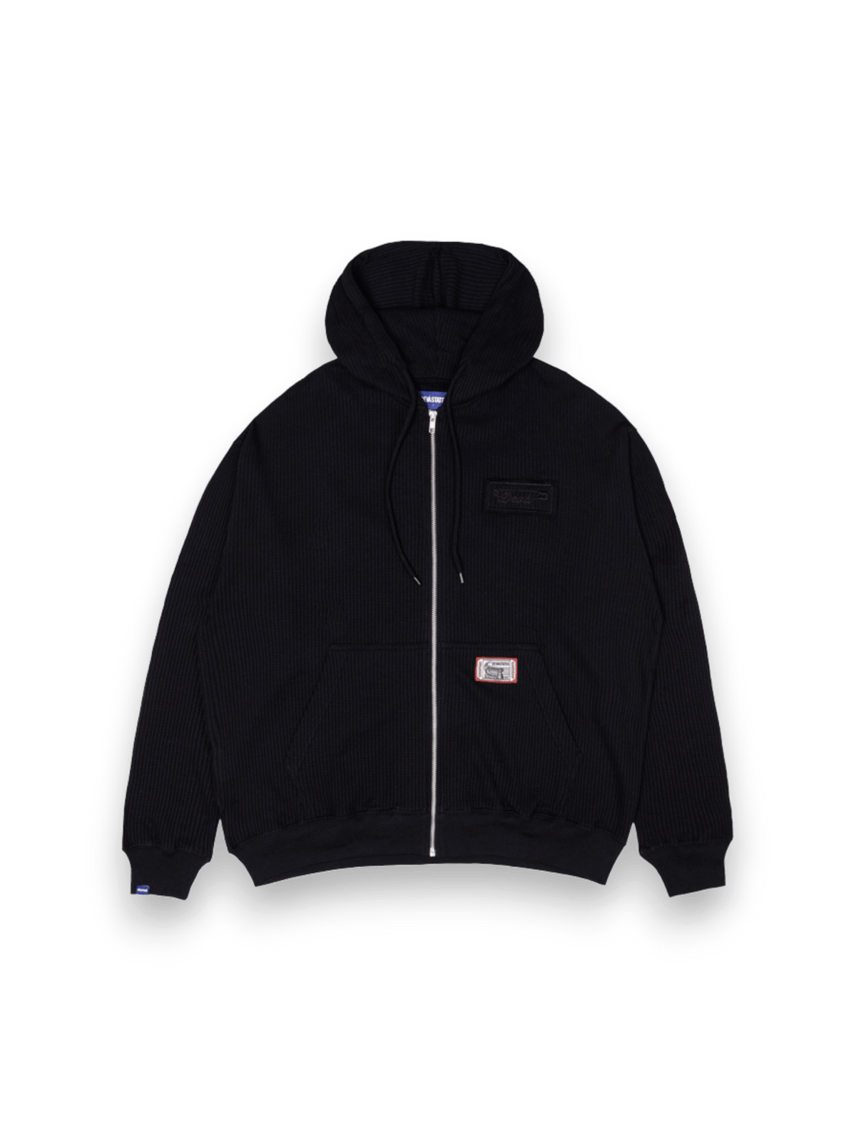 DEVÁ STATES WAFFLE KNIT ZIP-UP HOODIE - CROSS / BLACK