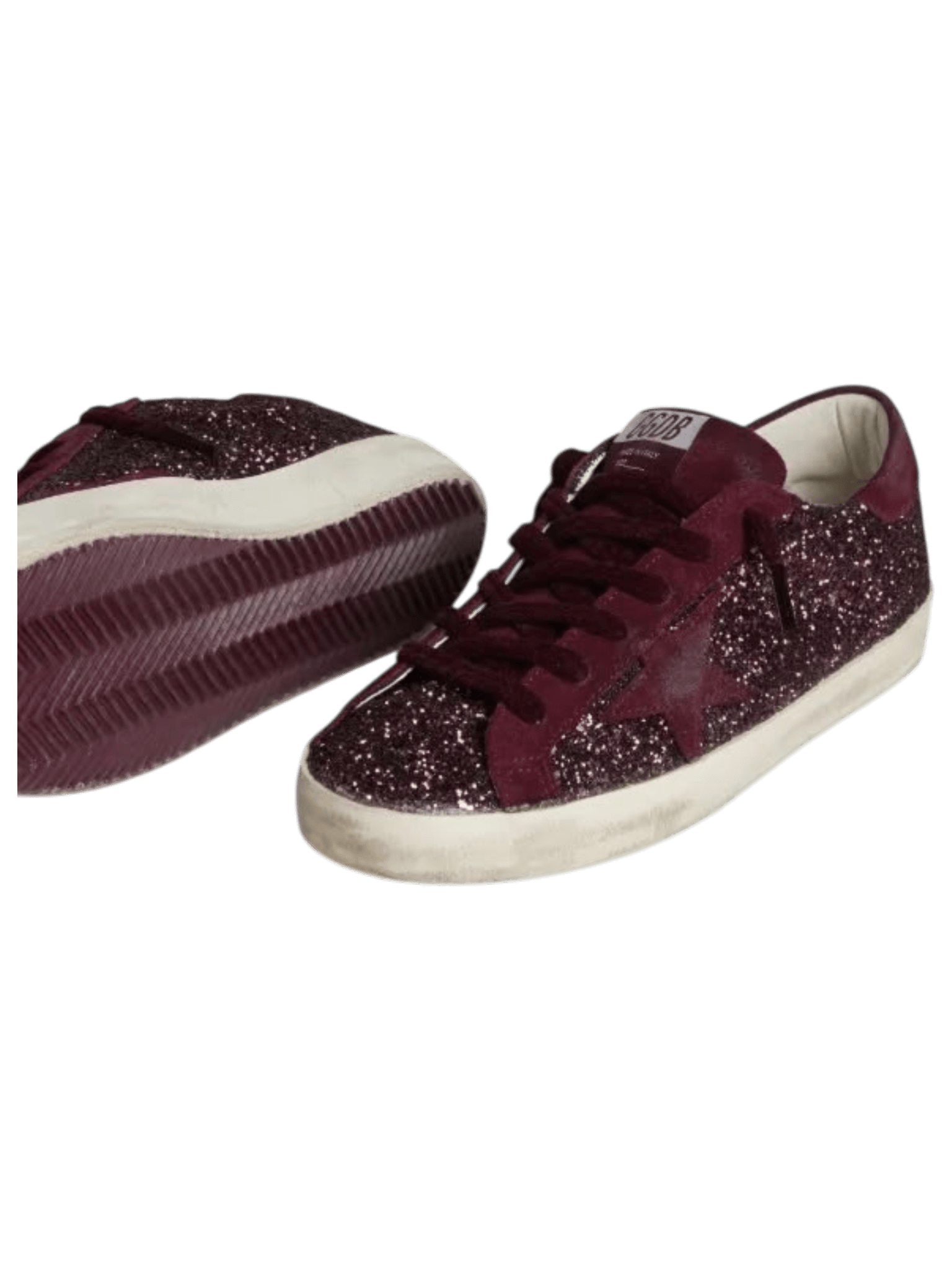 Golden Goose Super-Star Glitter Upper Toe And Tongue Suede Star And Heel Cherry