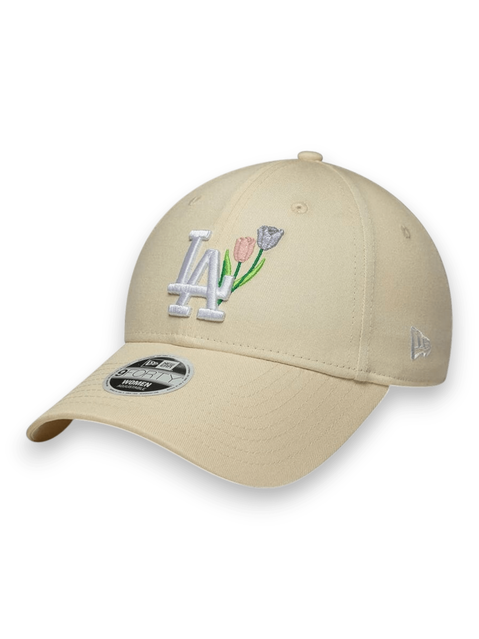 New Era Curved Brim Women 9FORTY Flower Icon Los Angeles Dodgers MLB Beige Adjustable Cap