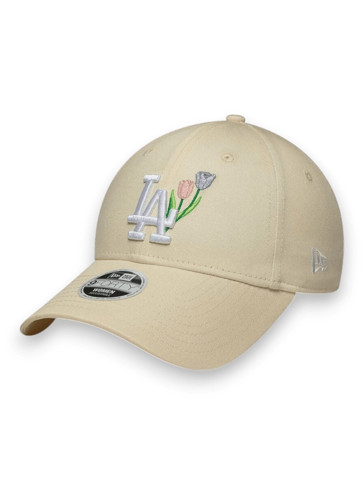 New Era Curved Brim Women 9FORTY Flower Icon Los Angeles Dodgers MLB Beige Adjustable Cap