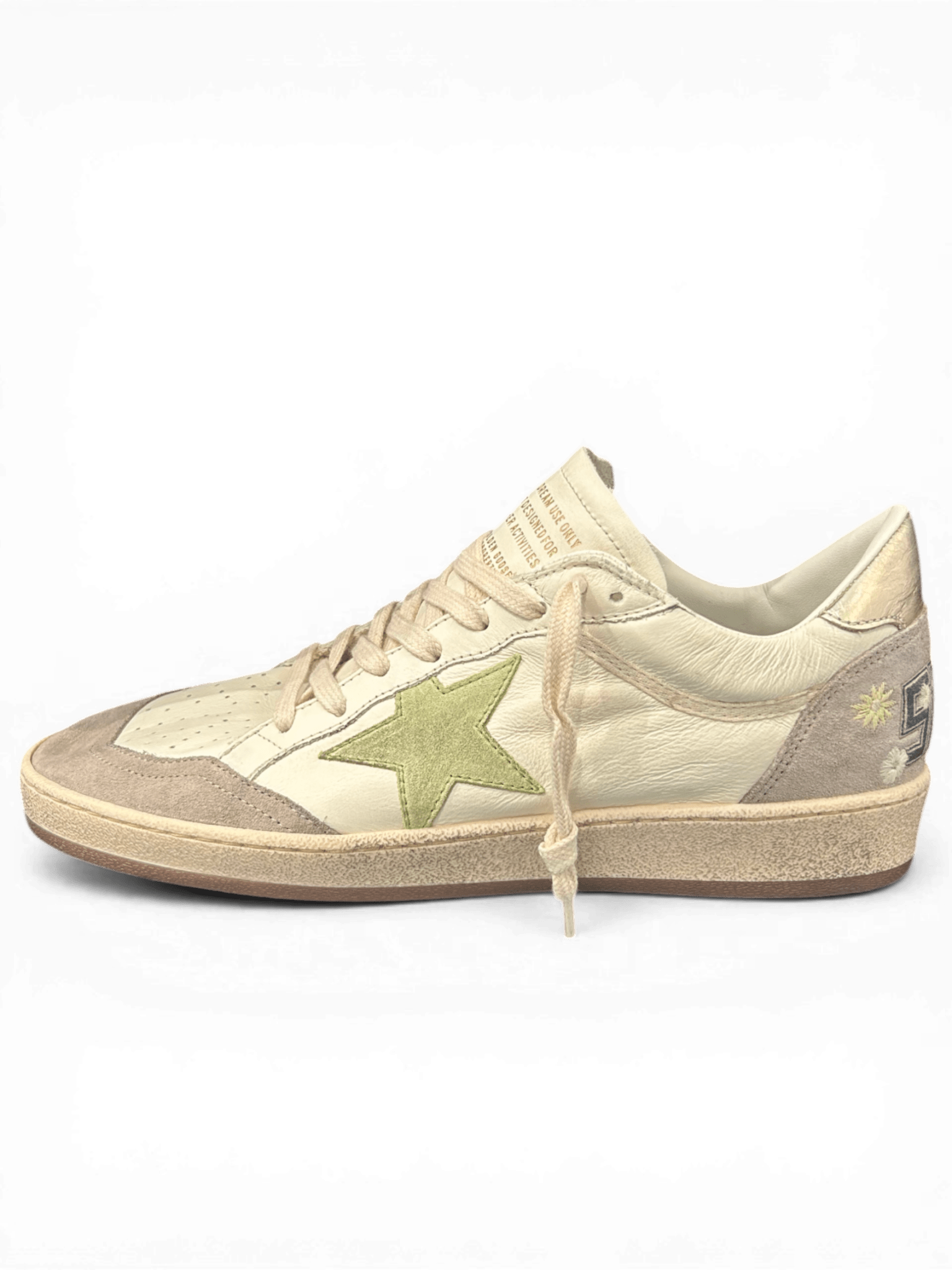 Golden Goose Ball-Star Leather White And Green Star