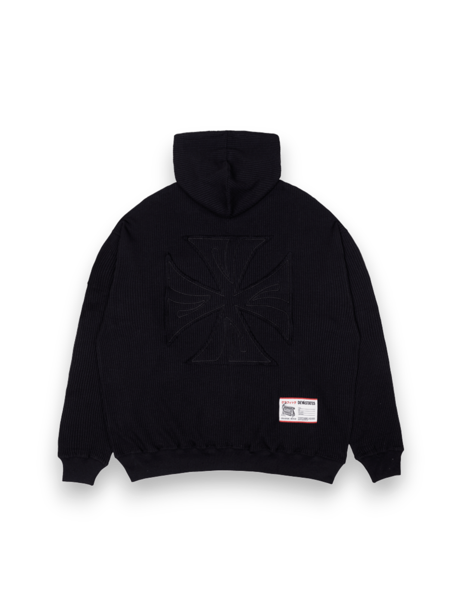 DEVÁ STATES WAFFLE KNIT ZIP-UP HOODIE - CROSS / BLACK