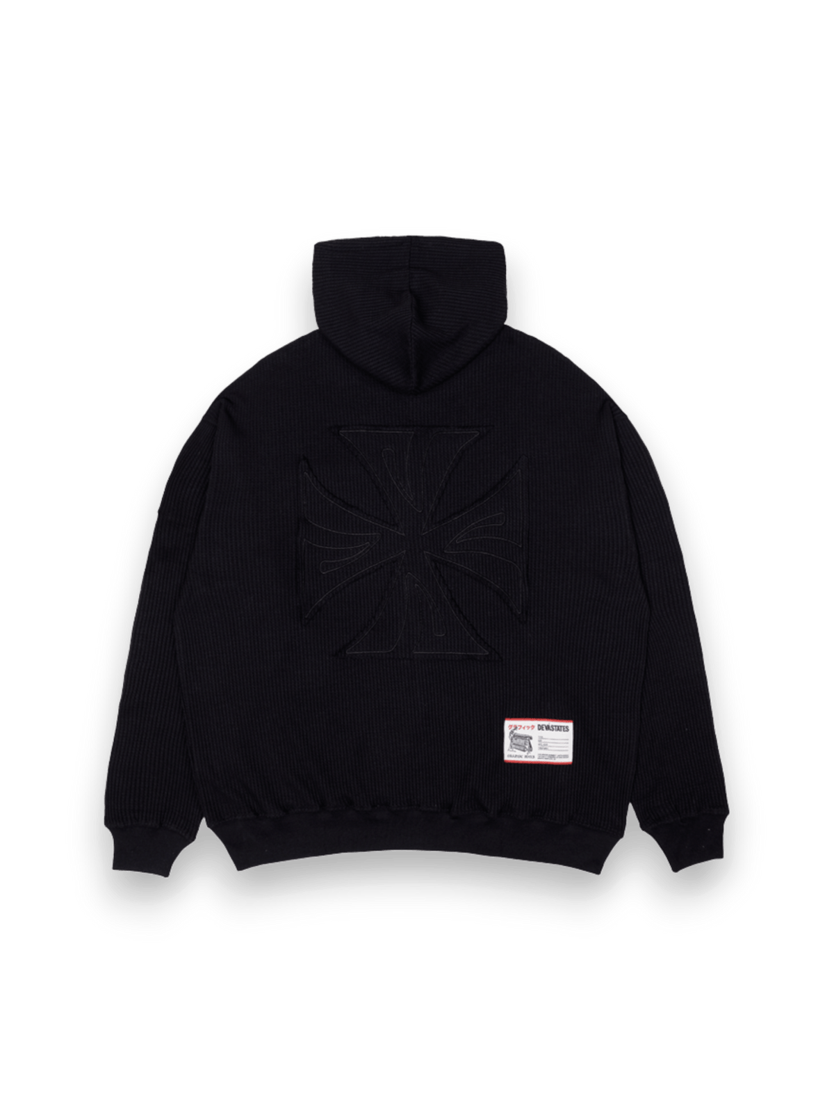 DEVÁ STATES WAFFLE KNIT ZIP-UP HOODIE - CROSS / BLACK