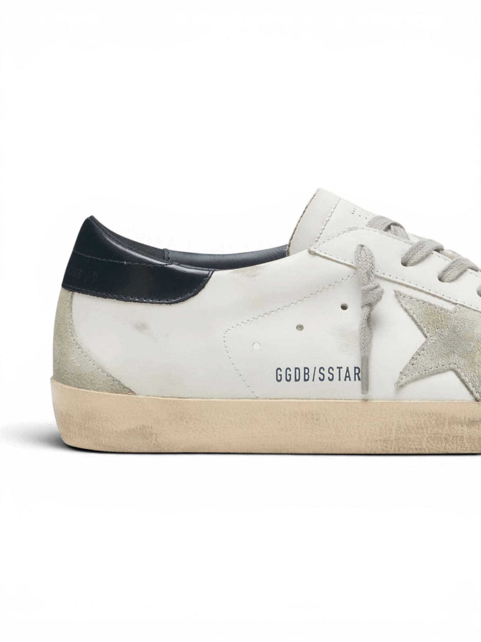 Golden Goose Super-Star White With Navy Heel