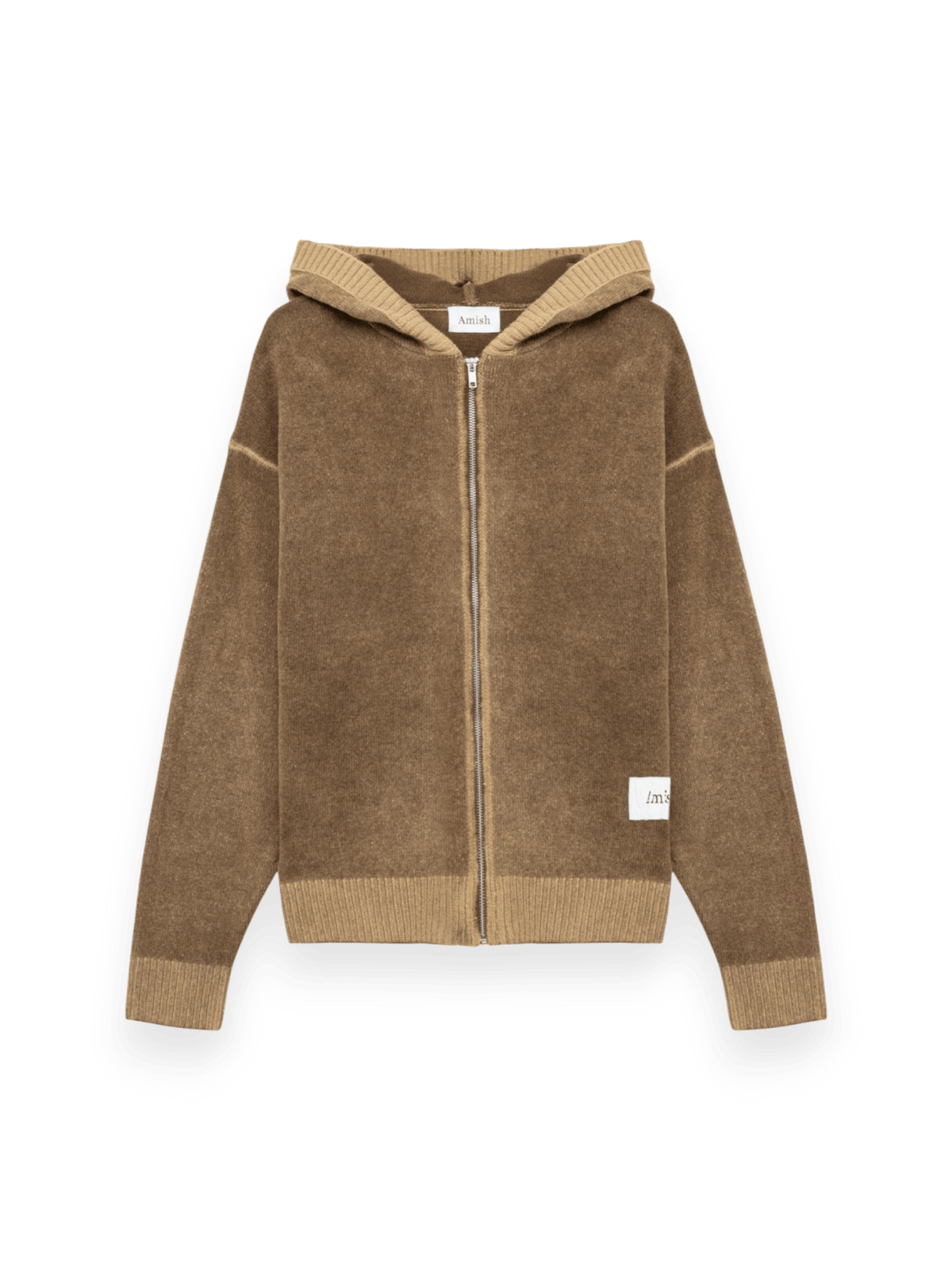Amish Hood zip Unisex Wool Printed Taupe/Dark Brown