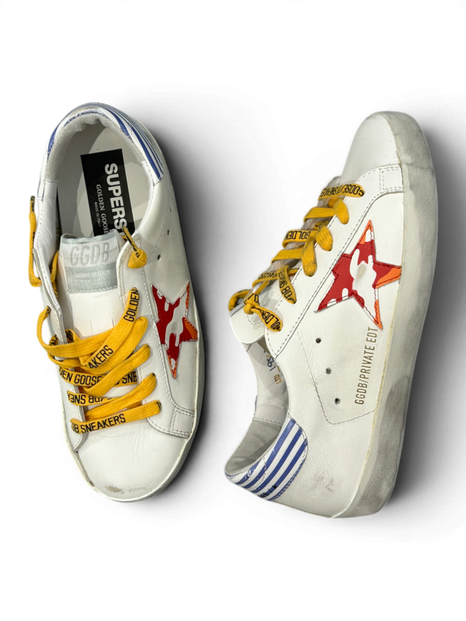 Golden Goose Super-Star White With Red/Orange Star And Striped Heel
