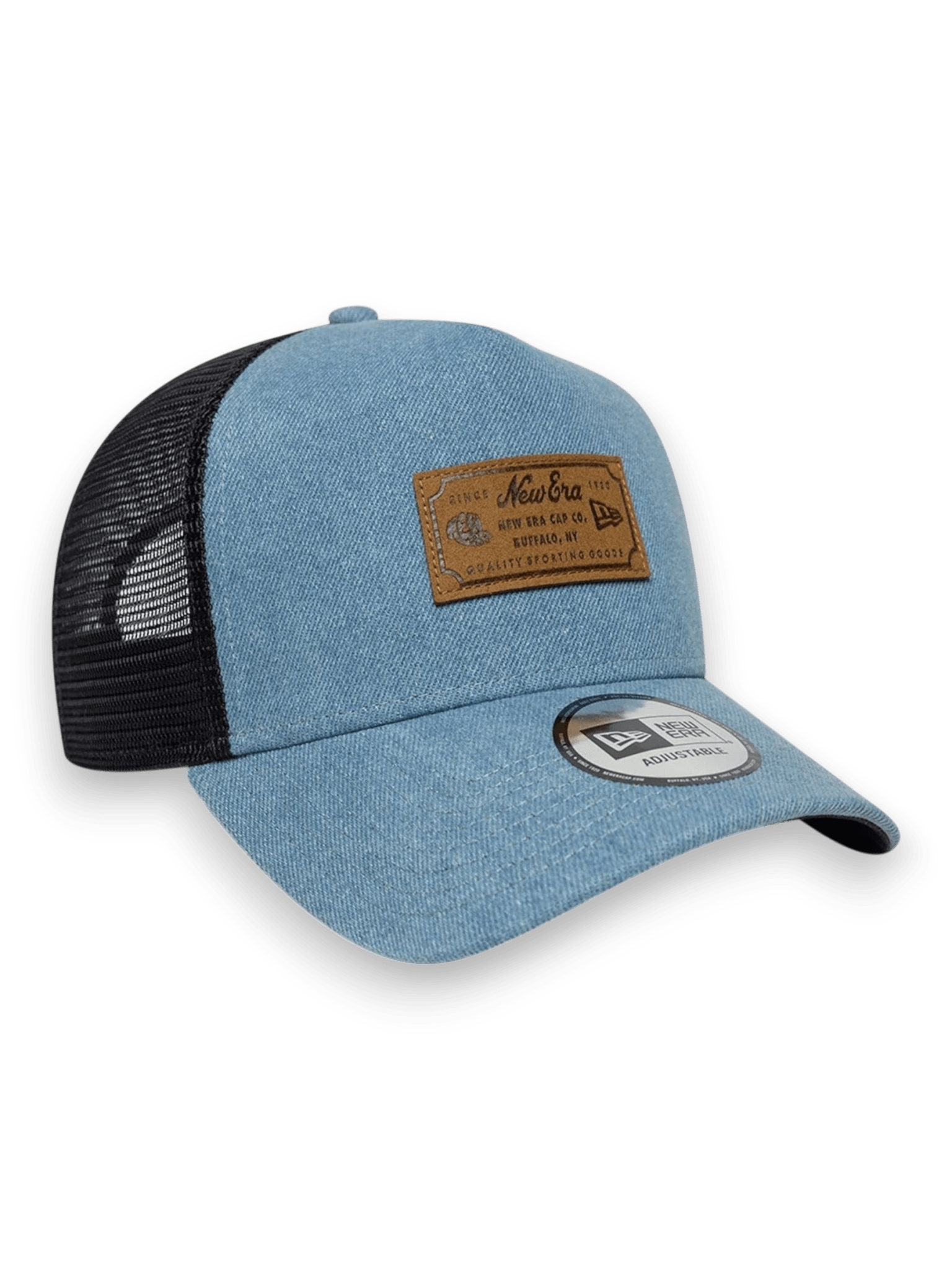 New Era Cap 9FORTY A-Frame Trucker New Era Leather Patch Denim Blu Navy