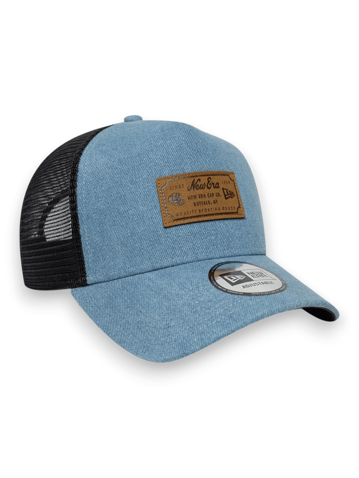 New Era Cap 9FORTY A-Frame Trucker New Era Leather Patch Denim Blu Navy