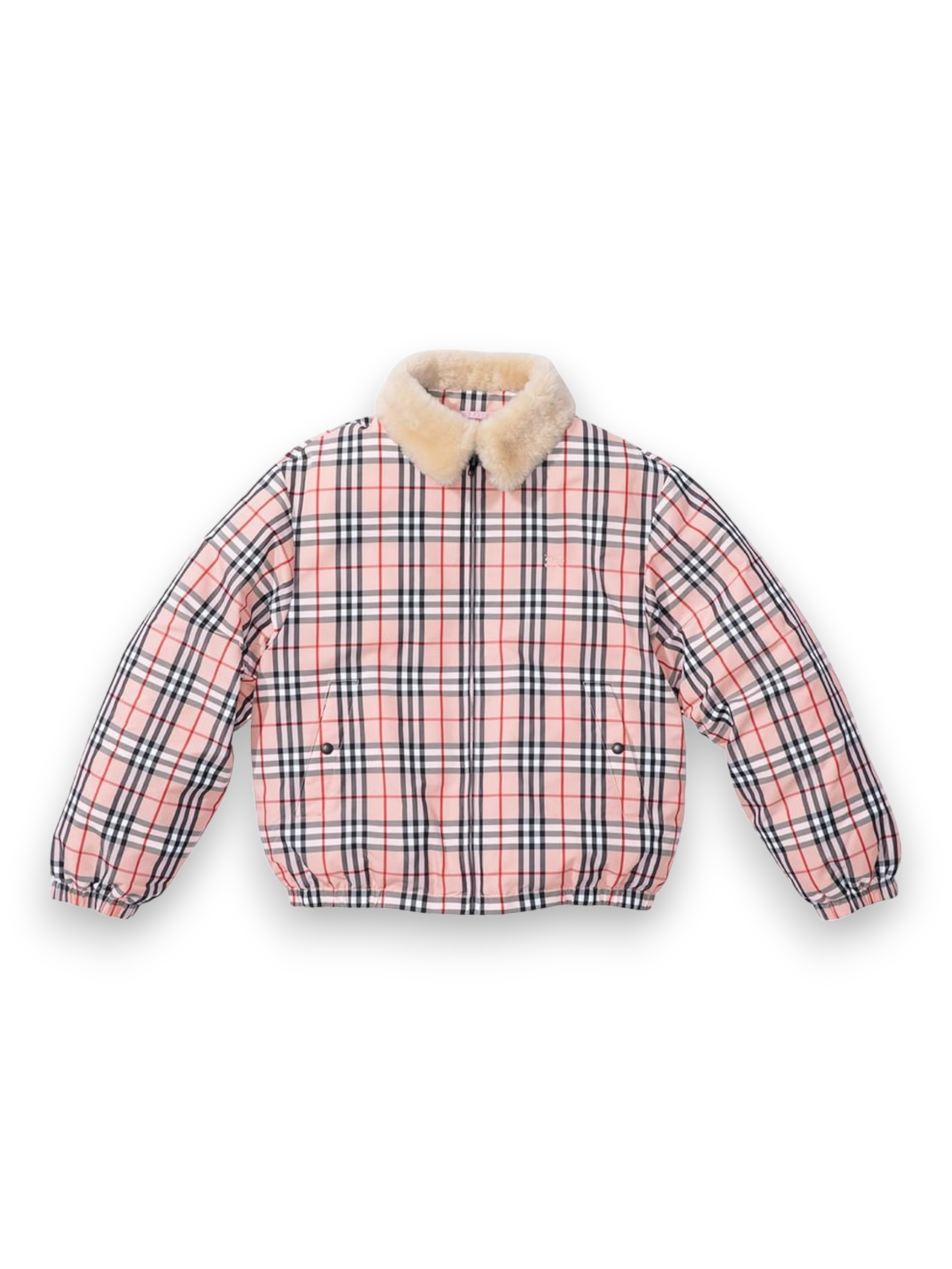 Supreme Burberry Shearling Collar Down Puffer Jacket Pink