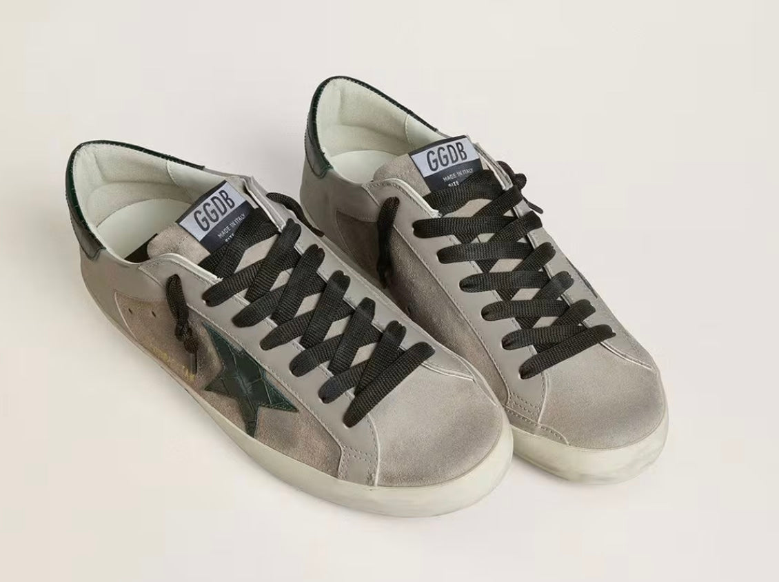 Golden Goose Super-Star Nappa And Suede With Green Croc-Print Leather Star