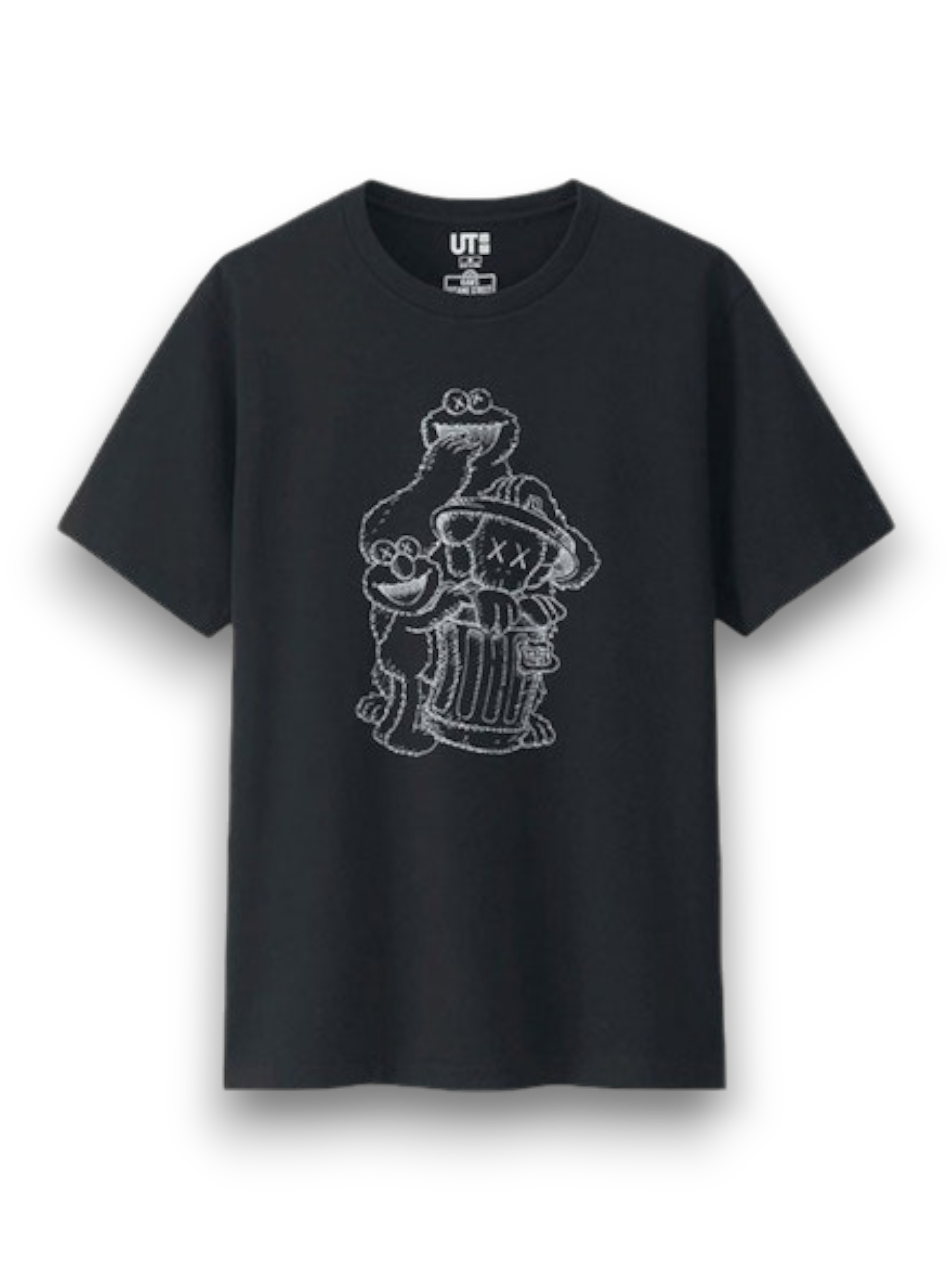 KAWS x Uniqlo x Sesame Street Companion Trash Can Outline Tee Black