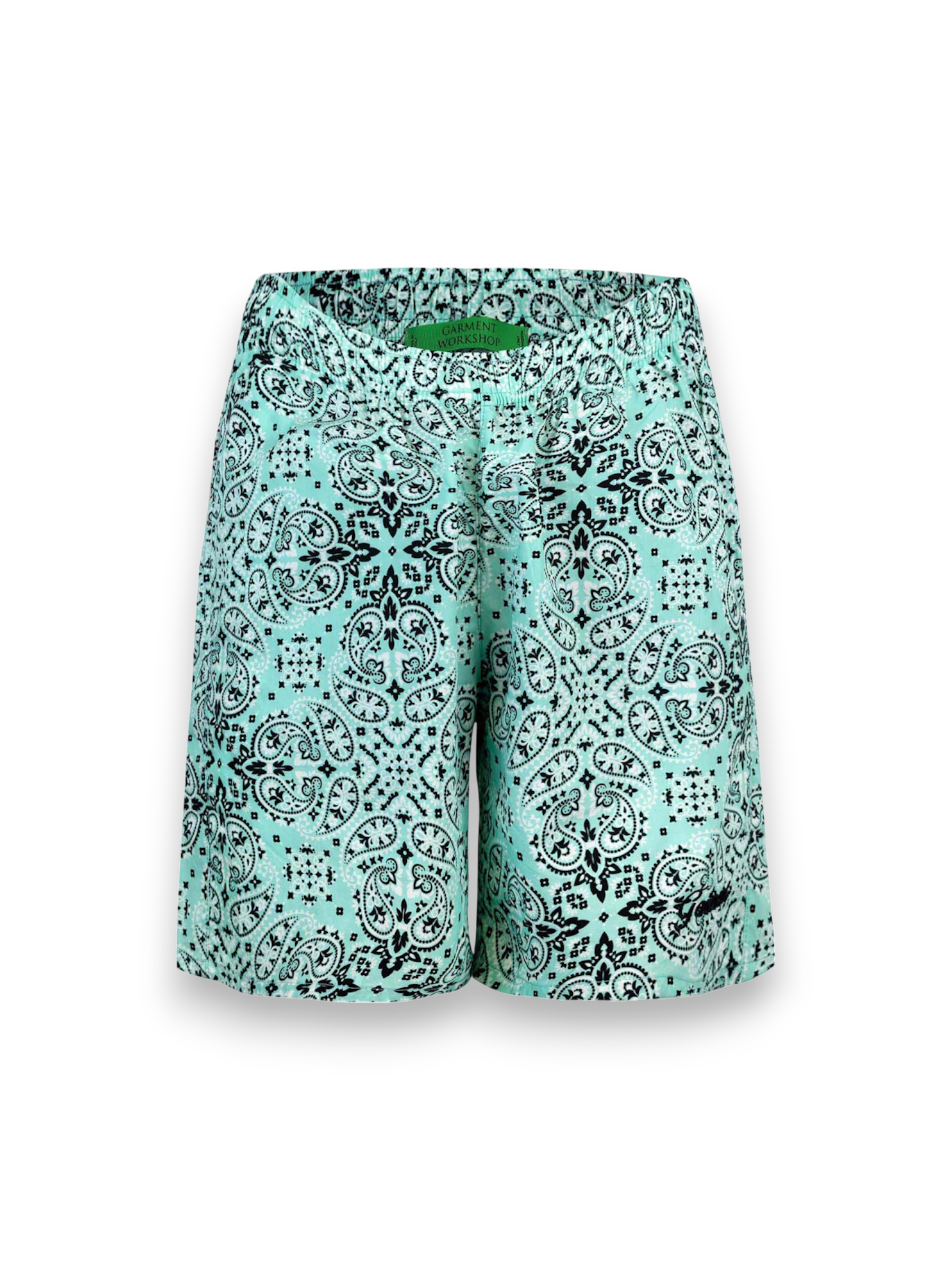 Garment Workshop Cotton Bandana Paisley Summer Shorts Viridian Green