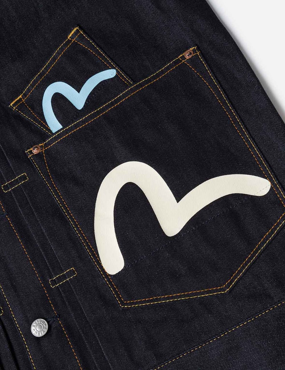 Evisu Seagull Print and Multi-Pocket Relax Fit Denim Jacket