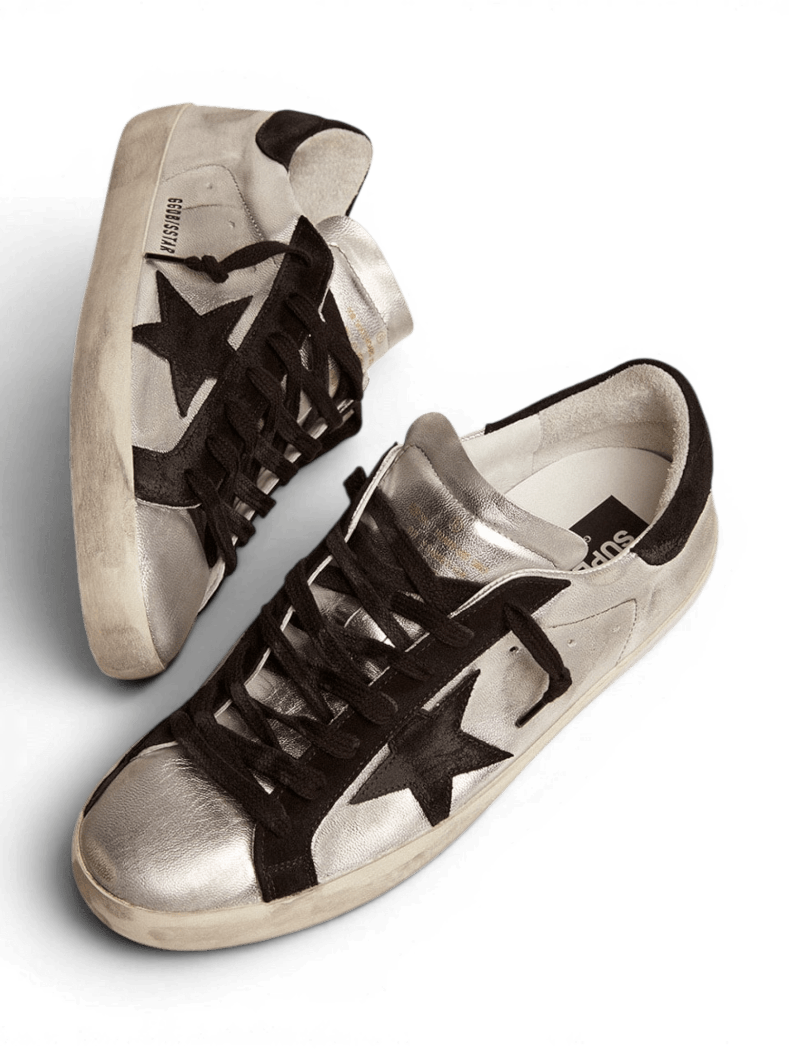 Golden Goose Super-Star Silver With Star And Heel Suede Black