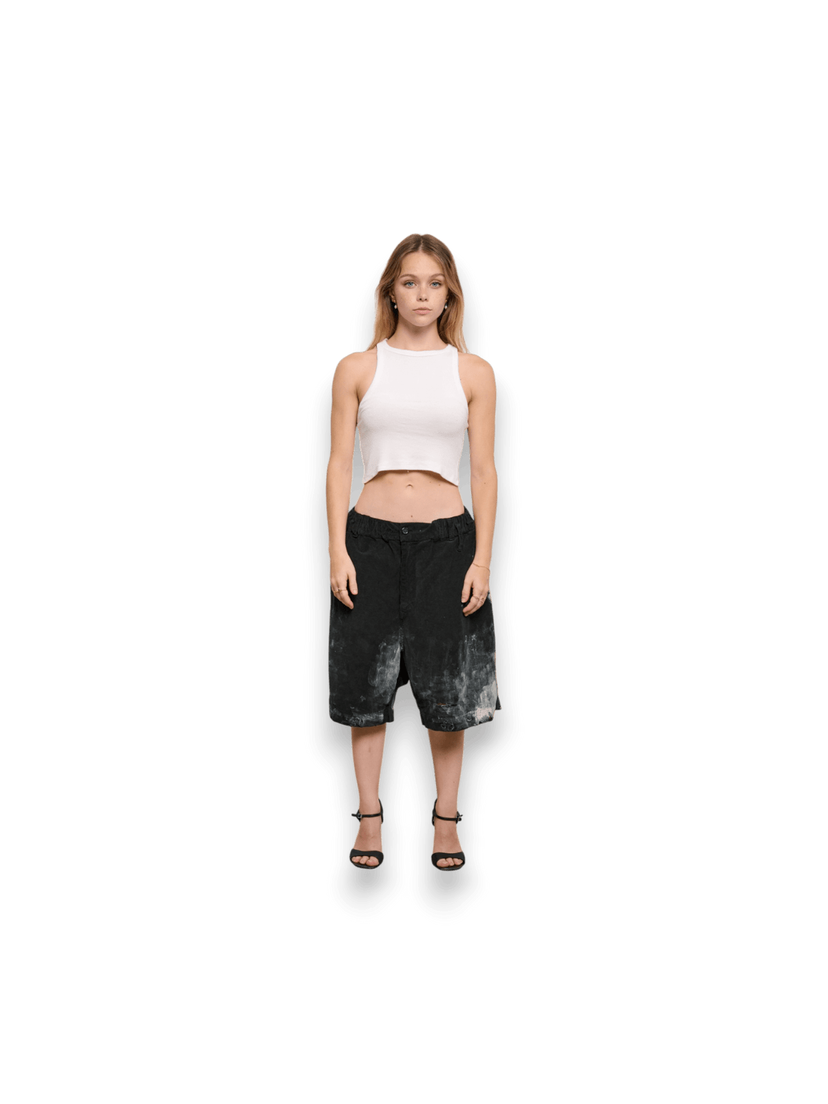 STAY HUMAN ON EARTH DIRTY DESTROYED CORDUROY BERMUDA SHORTS BLACK