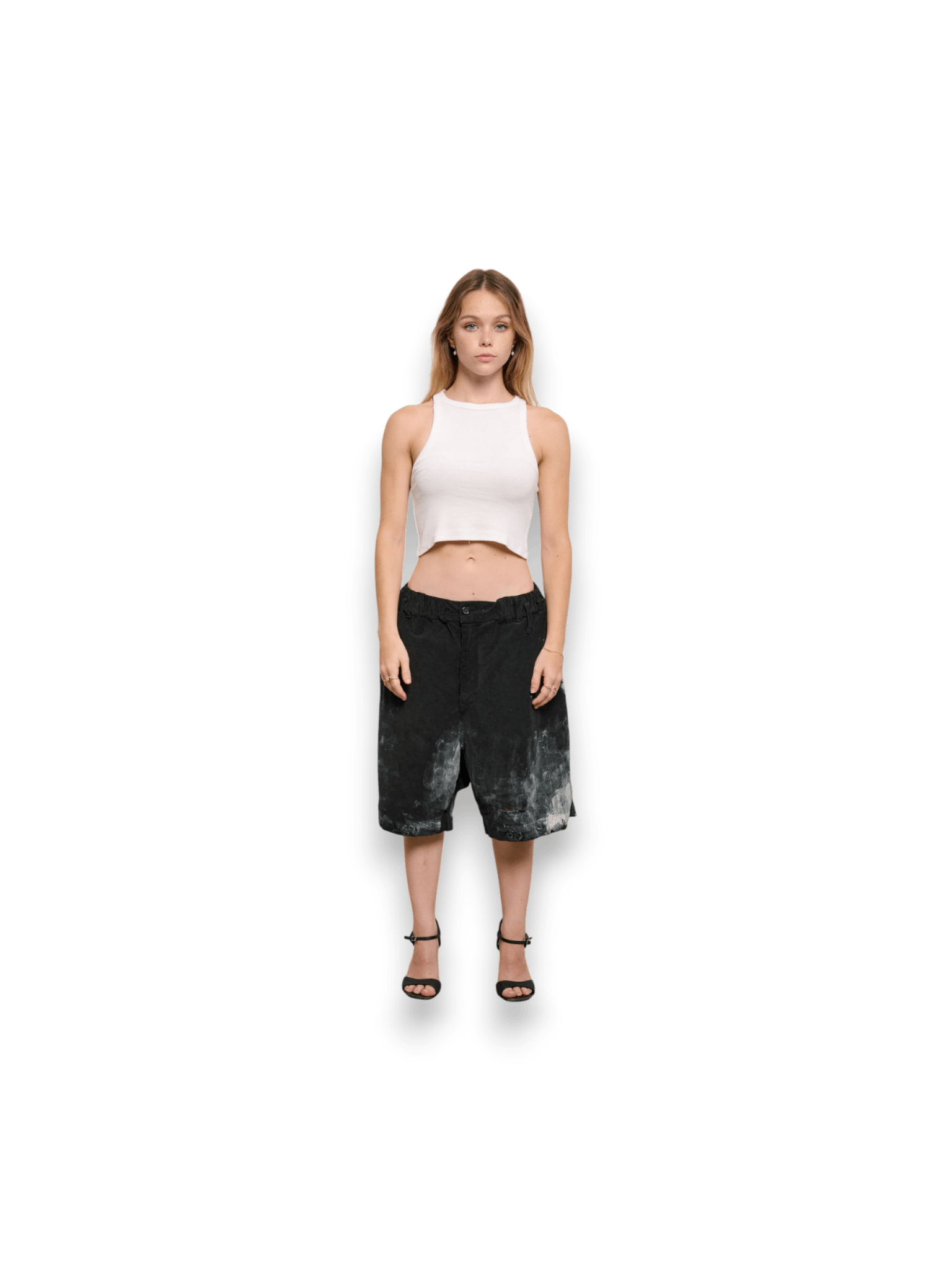 STAY HUMAN ON EARTH DIRTY DESTROYED CORDUROY BERMUDA SHORTS BLACK