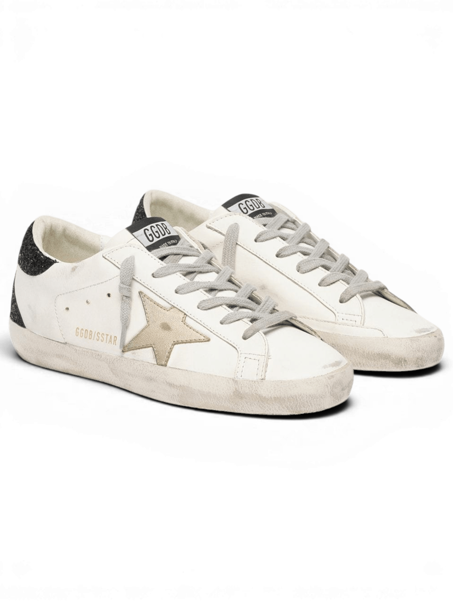 Golden Goose Supre-Star With Star Gold And Glitter Black Heel