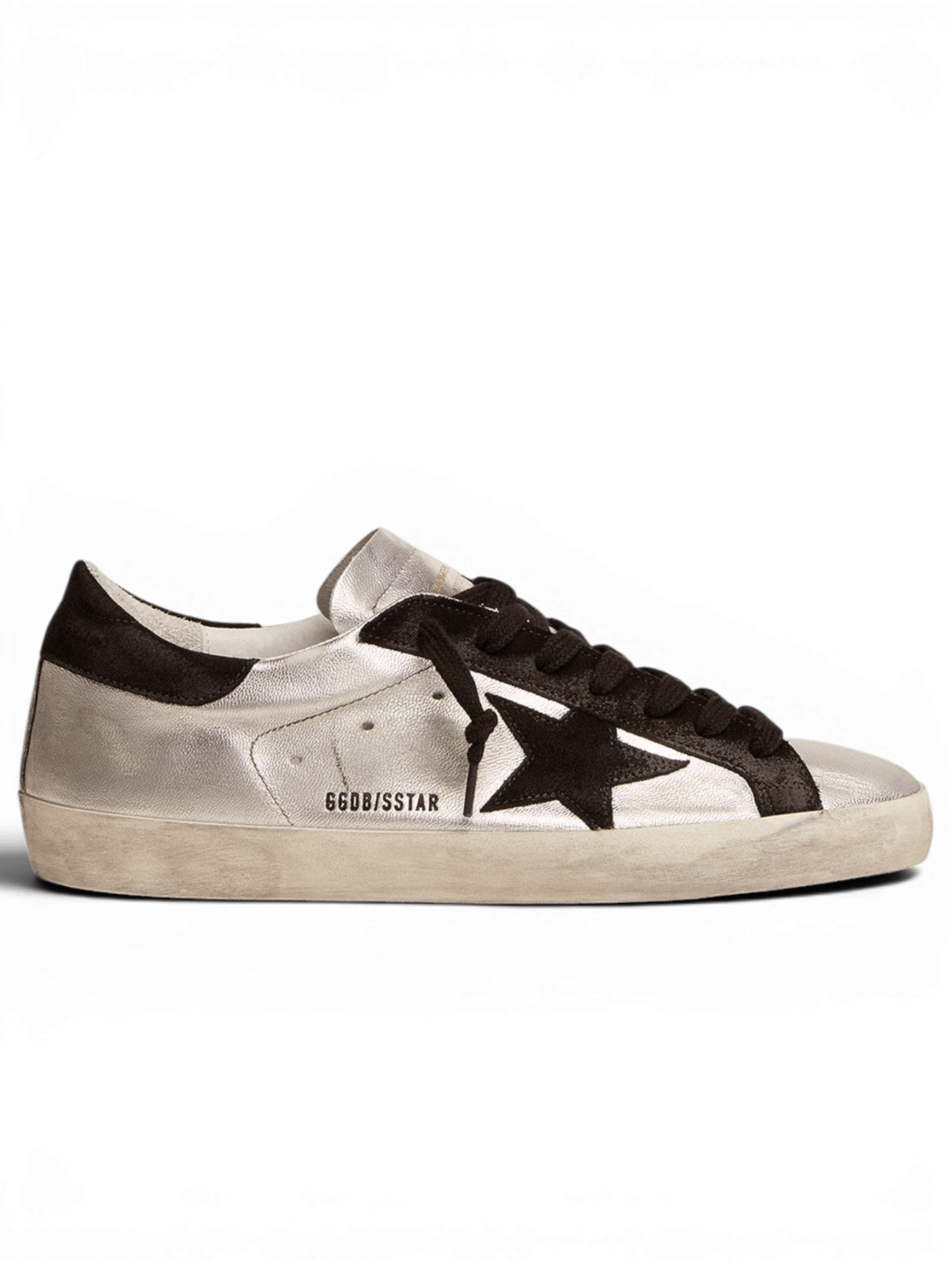 Golden Goose Super-Star Silver With Star And Heel Suede Black