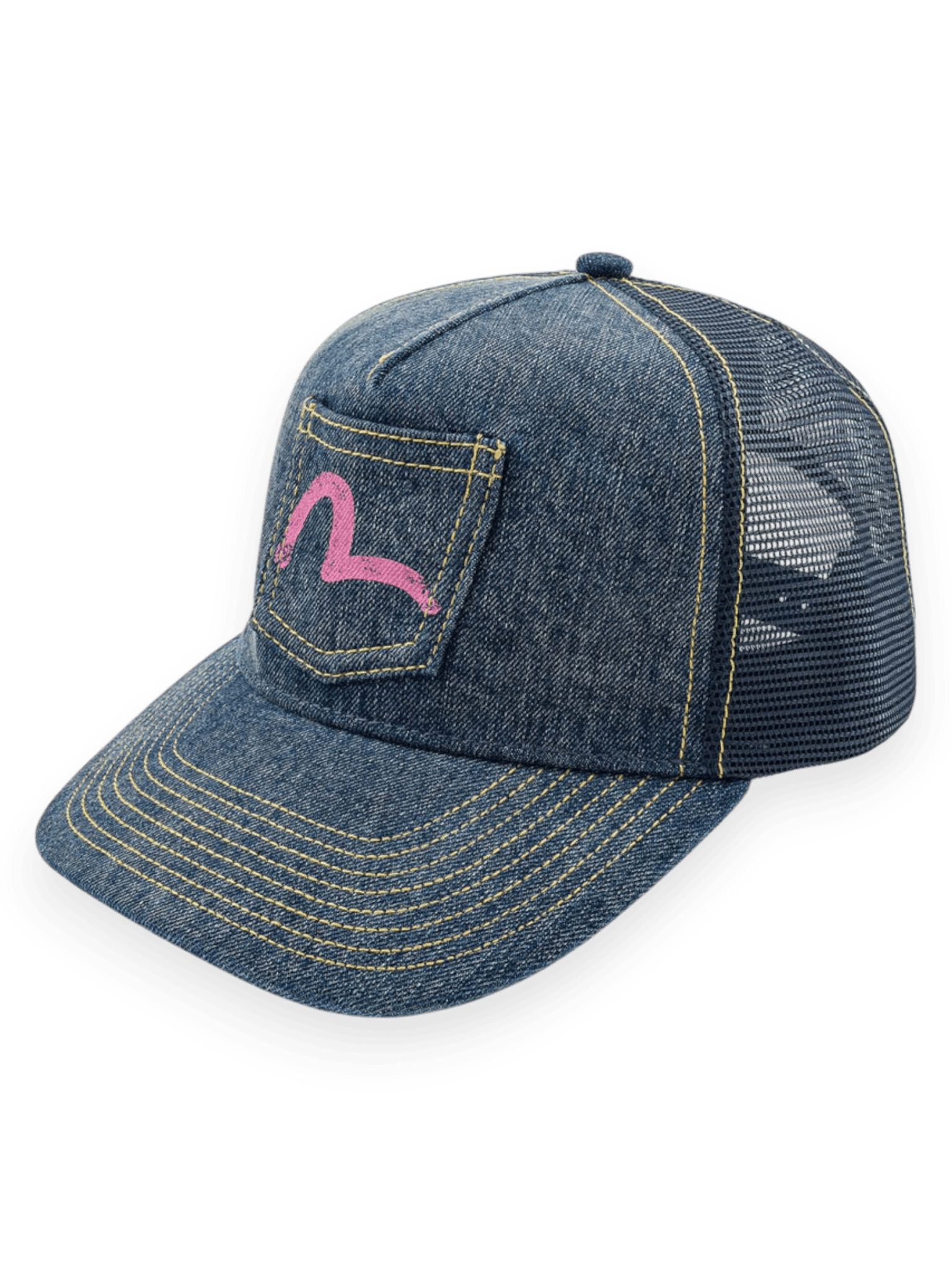 Evisu Seagull Pocket Denim Mesh Trucker Cap Navy