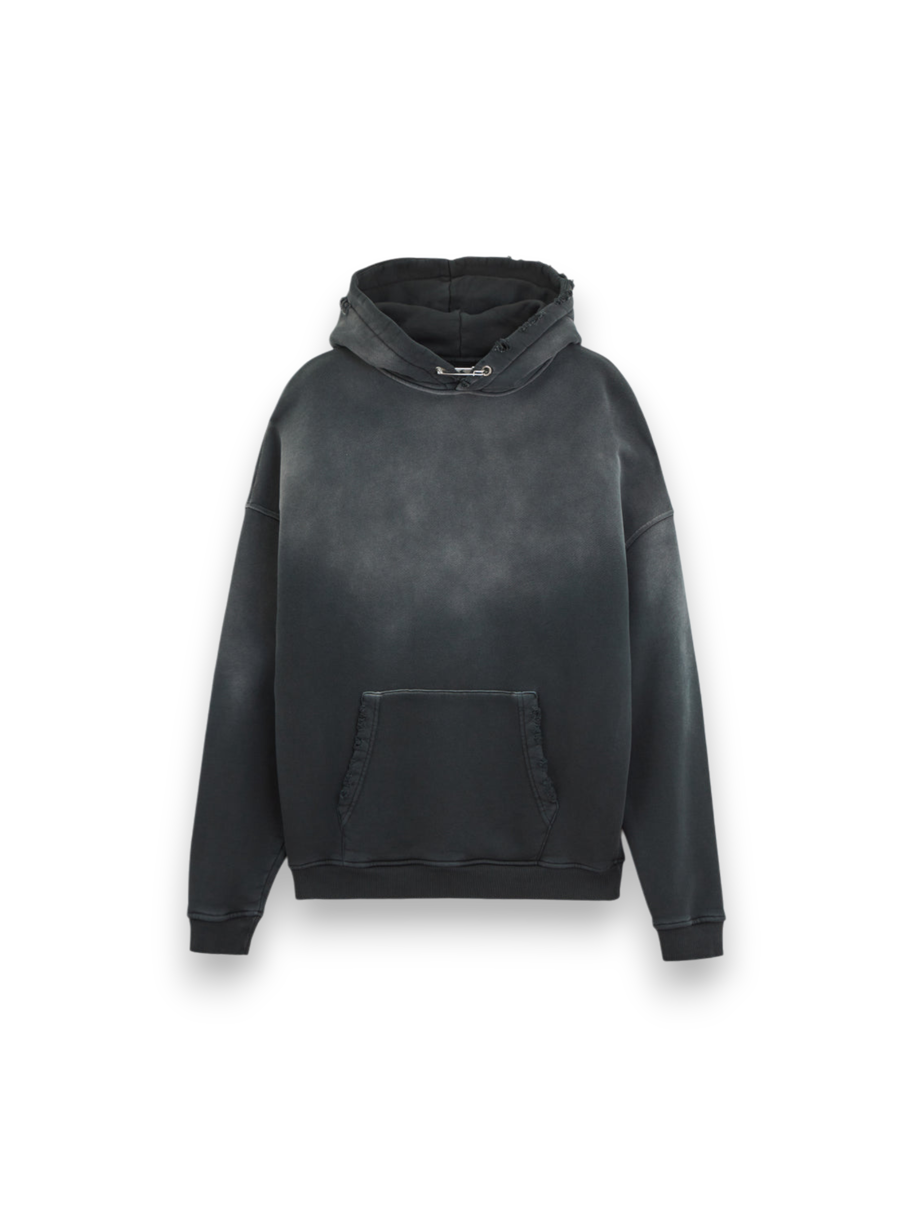 RIPPED RELAXED HOODIE BLACK STAY HUMAN ON HEARTH