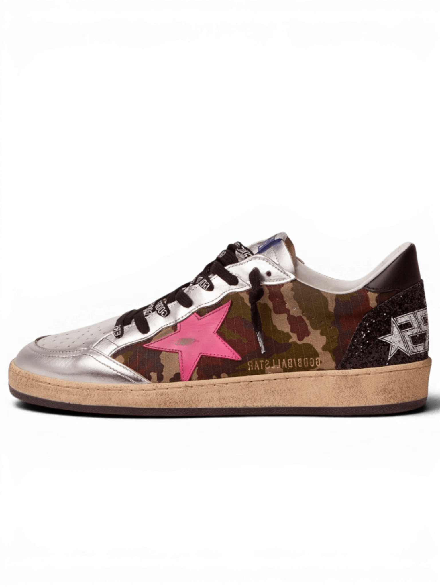 Golden Goose Ball-Star Laminated Camouflage With Pink Star